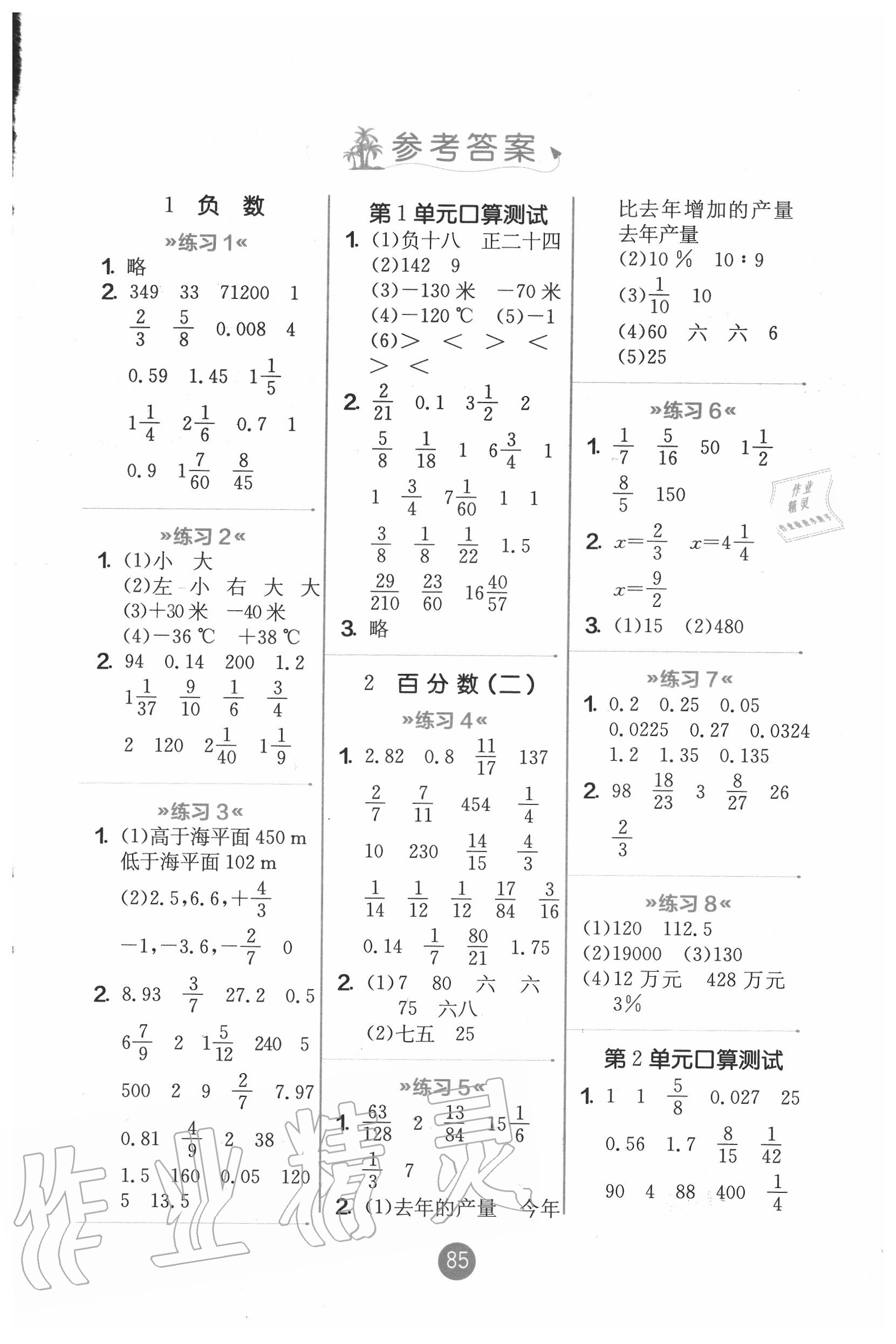 2020年小學口算心算速算天天練六年級下冊人教版江蘇人民出版社 第1頁