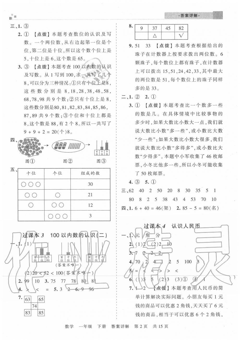 2020年王朝霞各地期末試卷精選一年級數(shù)學(xué)下冊人教版湖北專版 參考答案第2頁