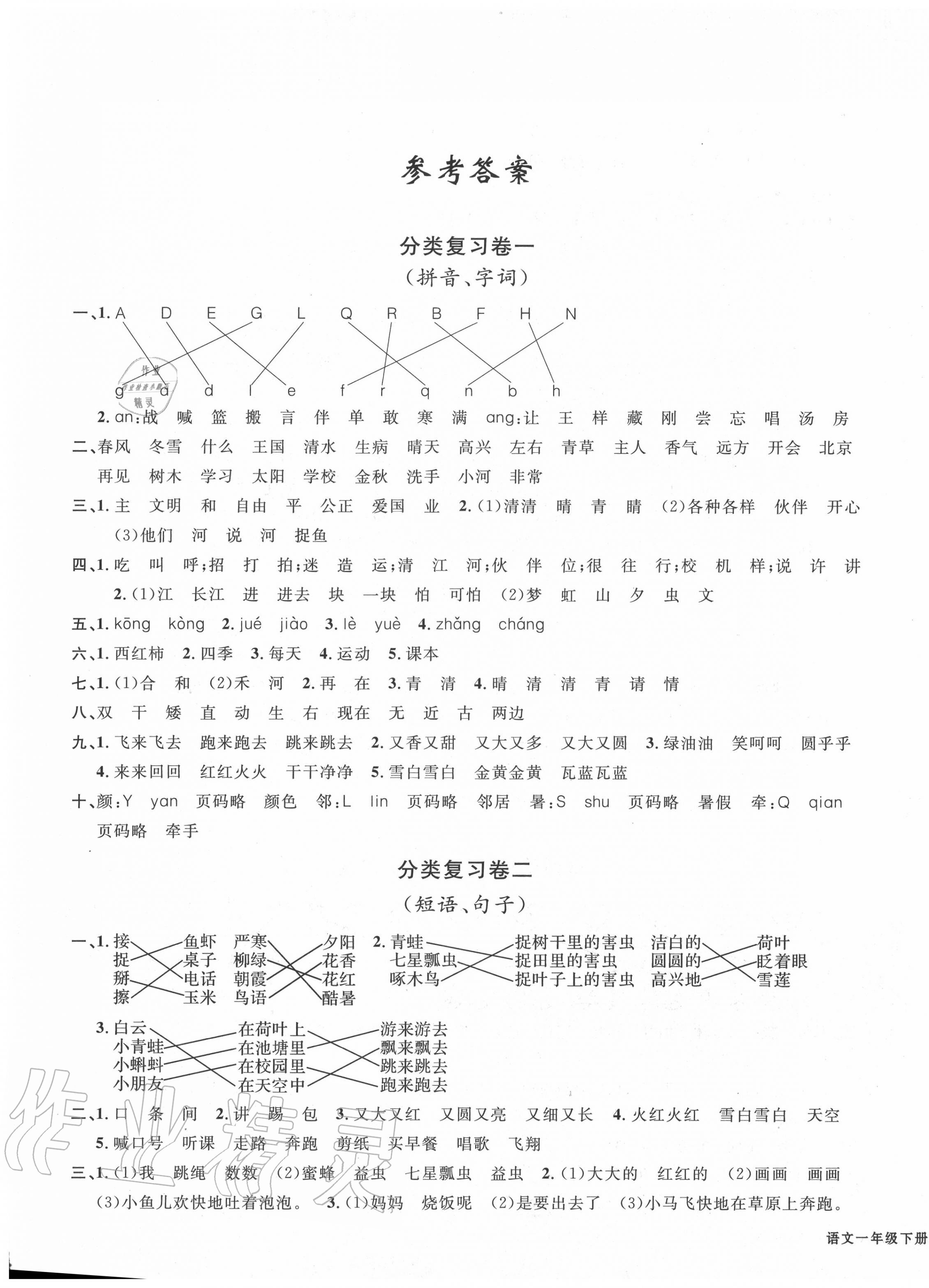 2020年浙江各地期末迎考卷一年級語文下冊人教版 第1頁