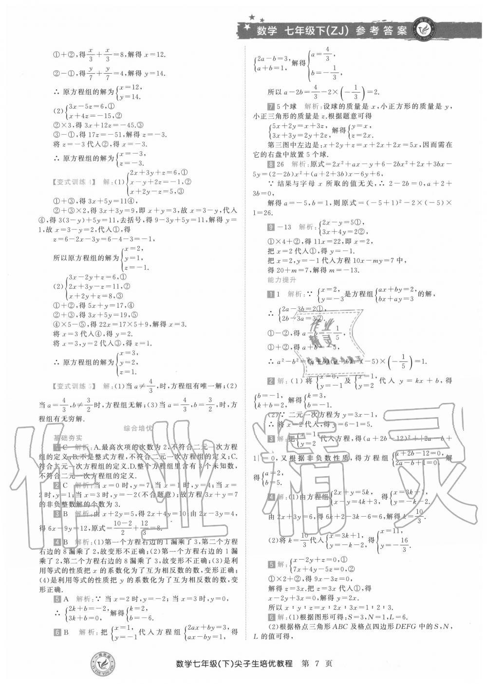 2020年直通重高尖子生培優(yōu)教程七年級(jí)數(shù)學(xué)下冊(cè)浙教版 第7頁