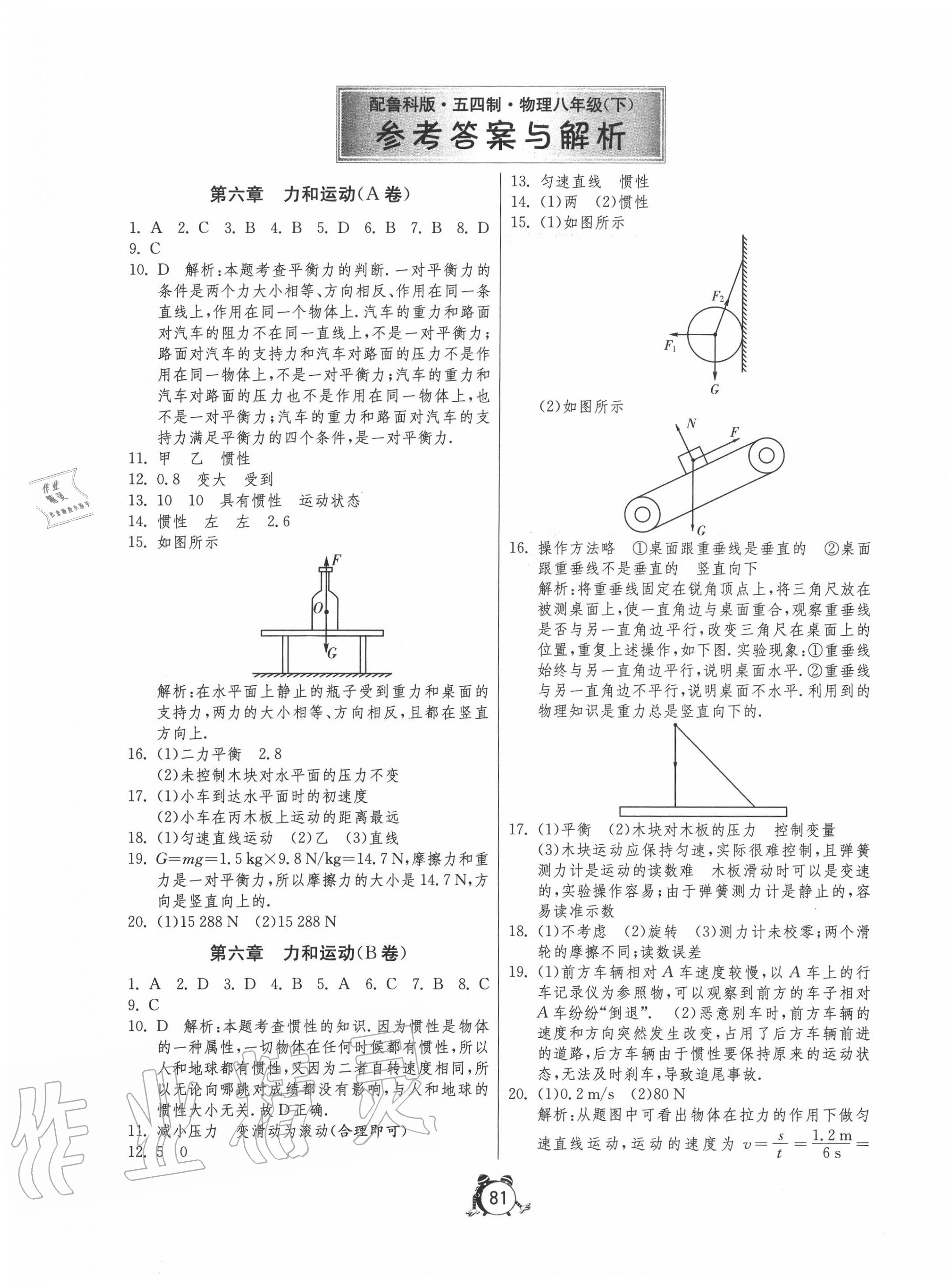 2020年初中單元測試卷八年級物理下冊魯科版五四制 第1頁