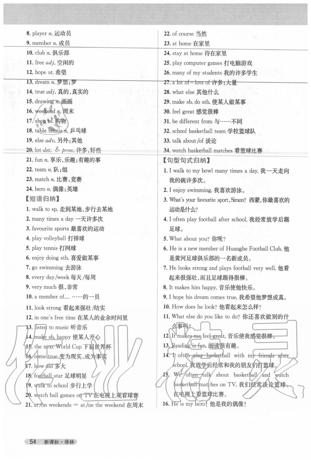 2020年教材課本七年級(jí)英語(yǔ)上冊(cè)譯林版 參考答案第54頁(yè)