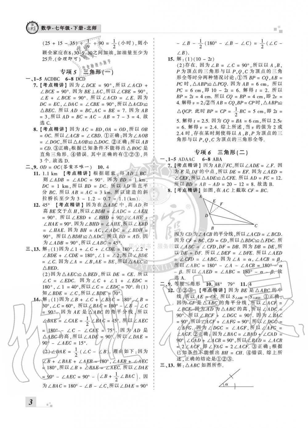 2020年王朝霞期末真題精編七年級數(shù)學(xué)下冊華師大版南陽專版 參考答案第3頁