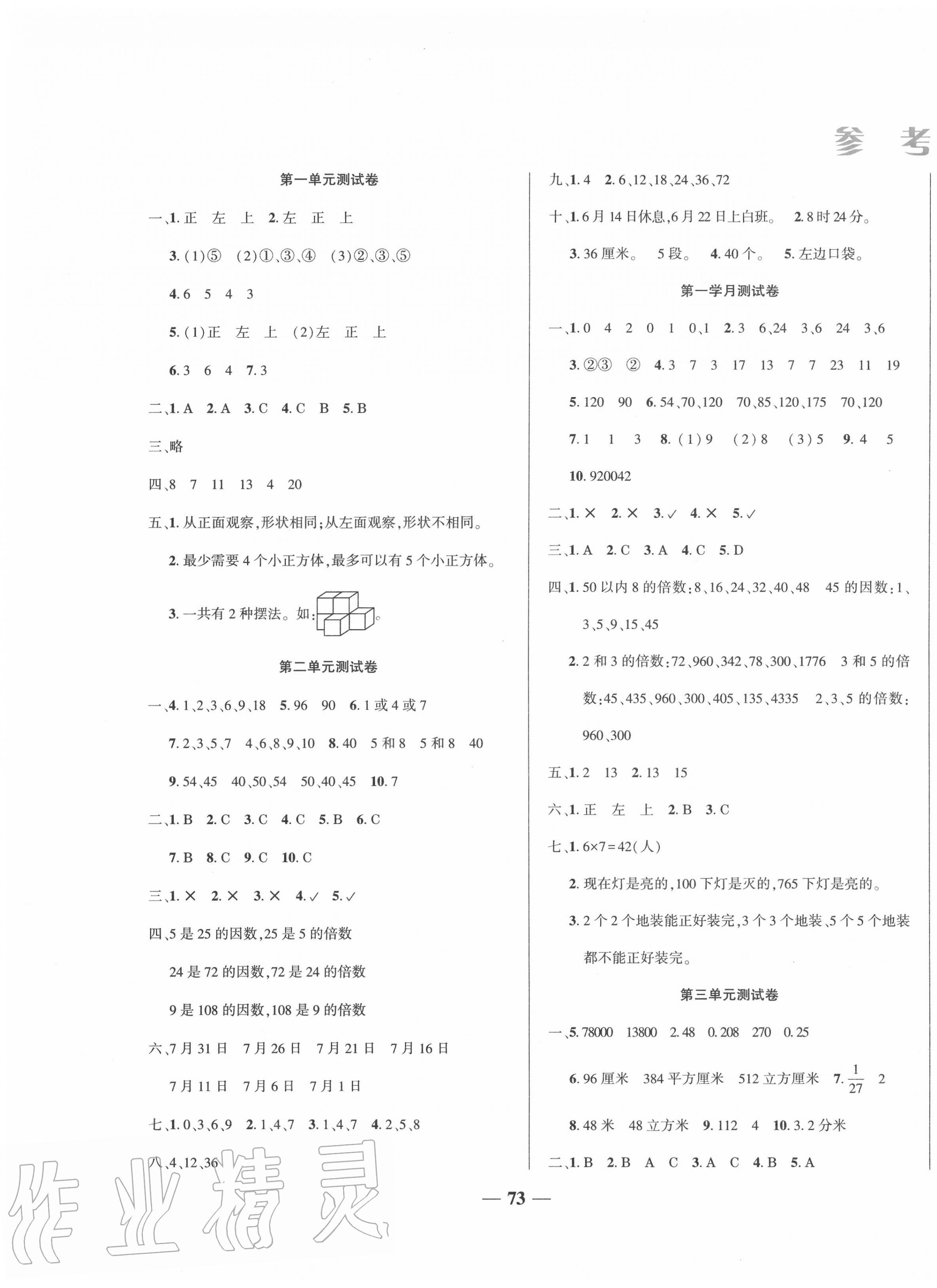 2020年智能狀元金卷特優沖刺100分五年級數學下冊人教版 第1頁