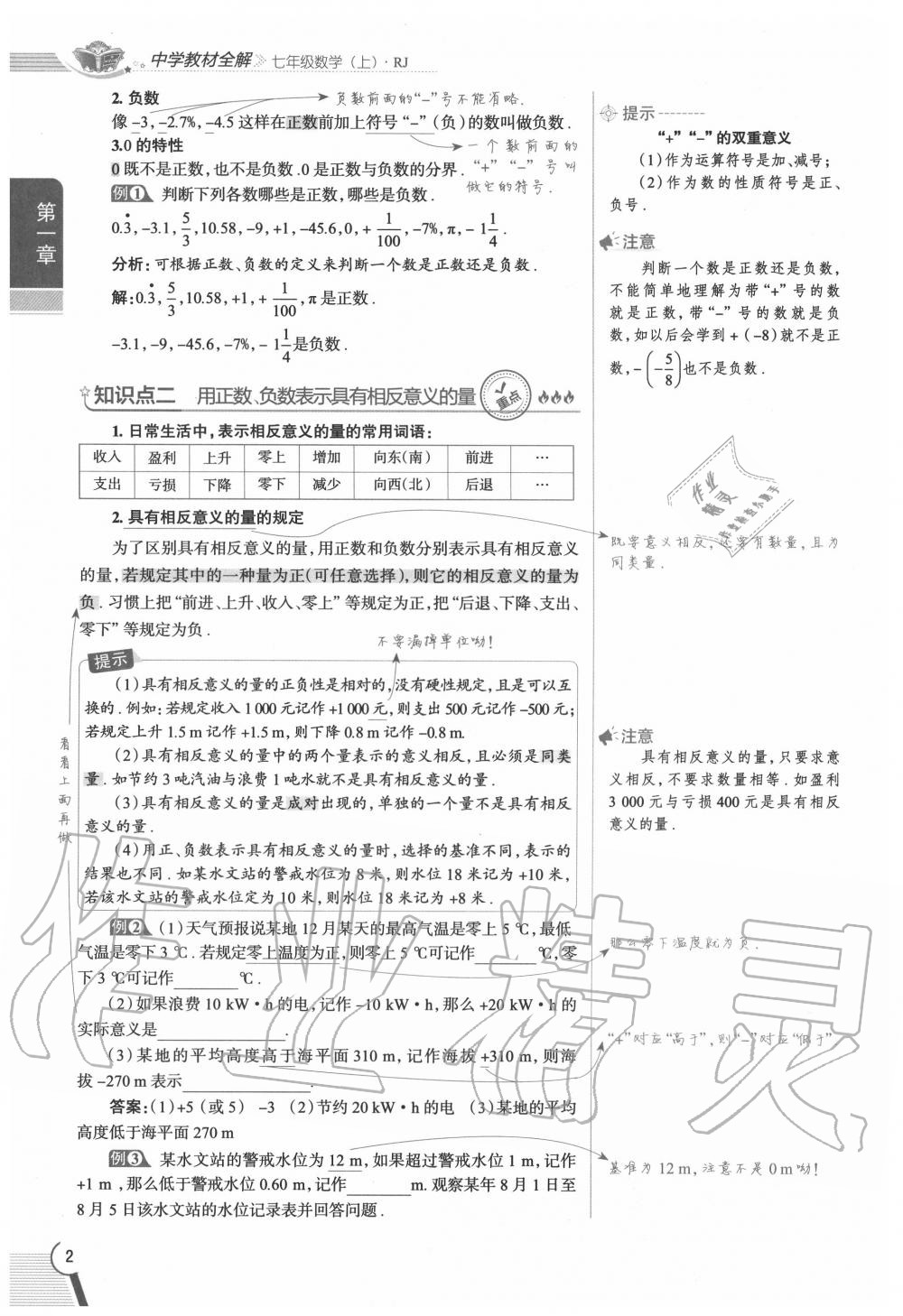 2020年教材課本七年級數(shù)學(xué)上冊人教版 參考答案第2頁