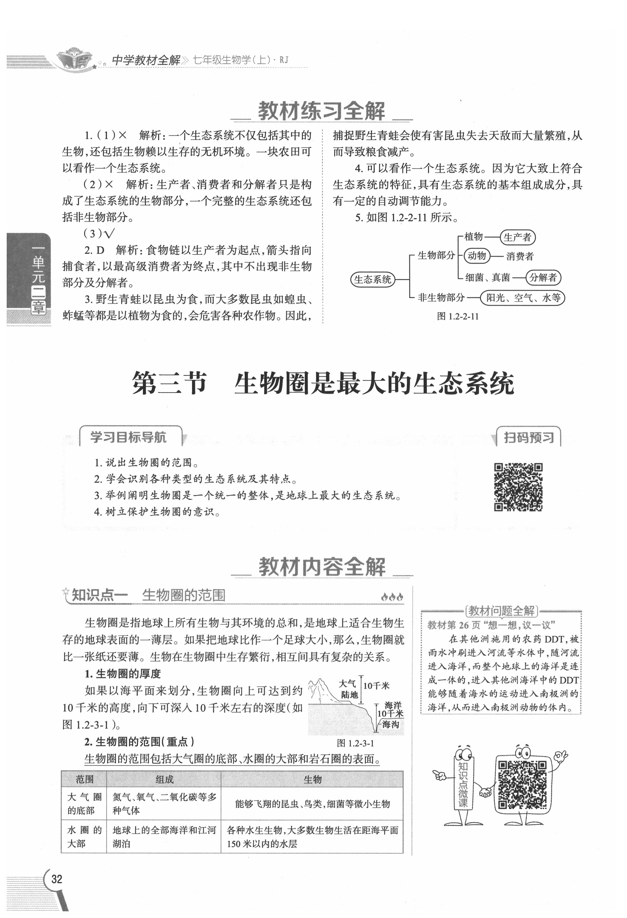 2020年教材課本七年級生物上冊人教版 參考答案第32頁