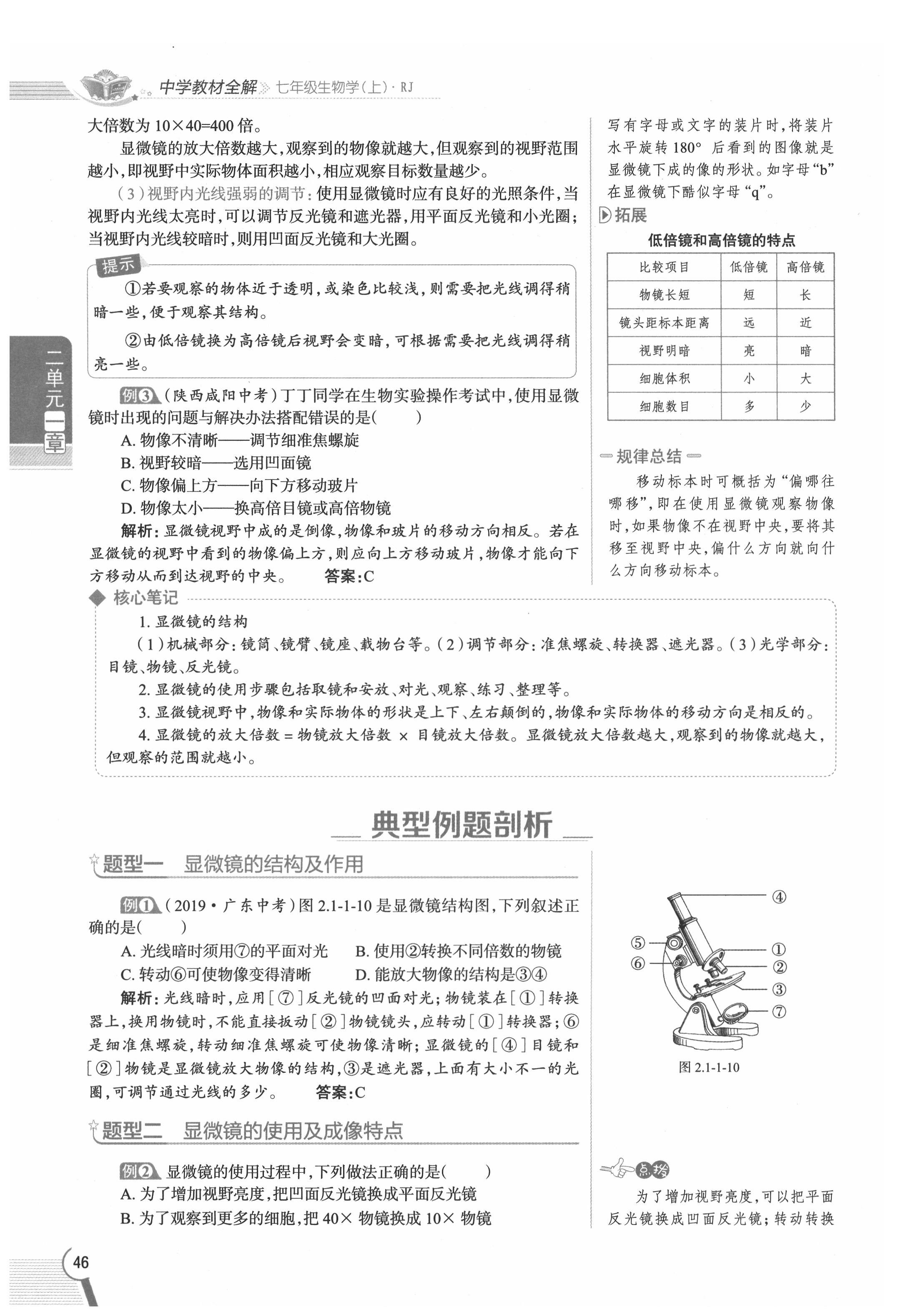 2020年教材課本七年級生物上冊人教版 參考答案第46頁