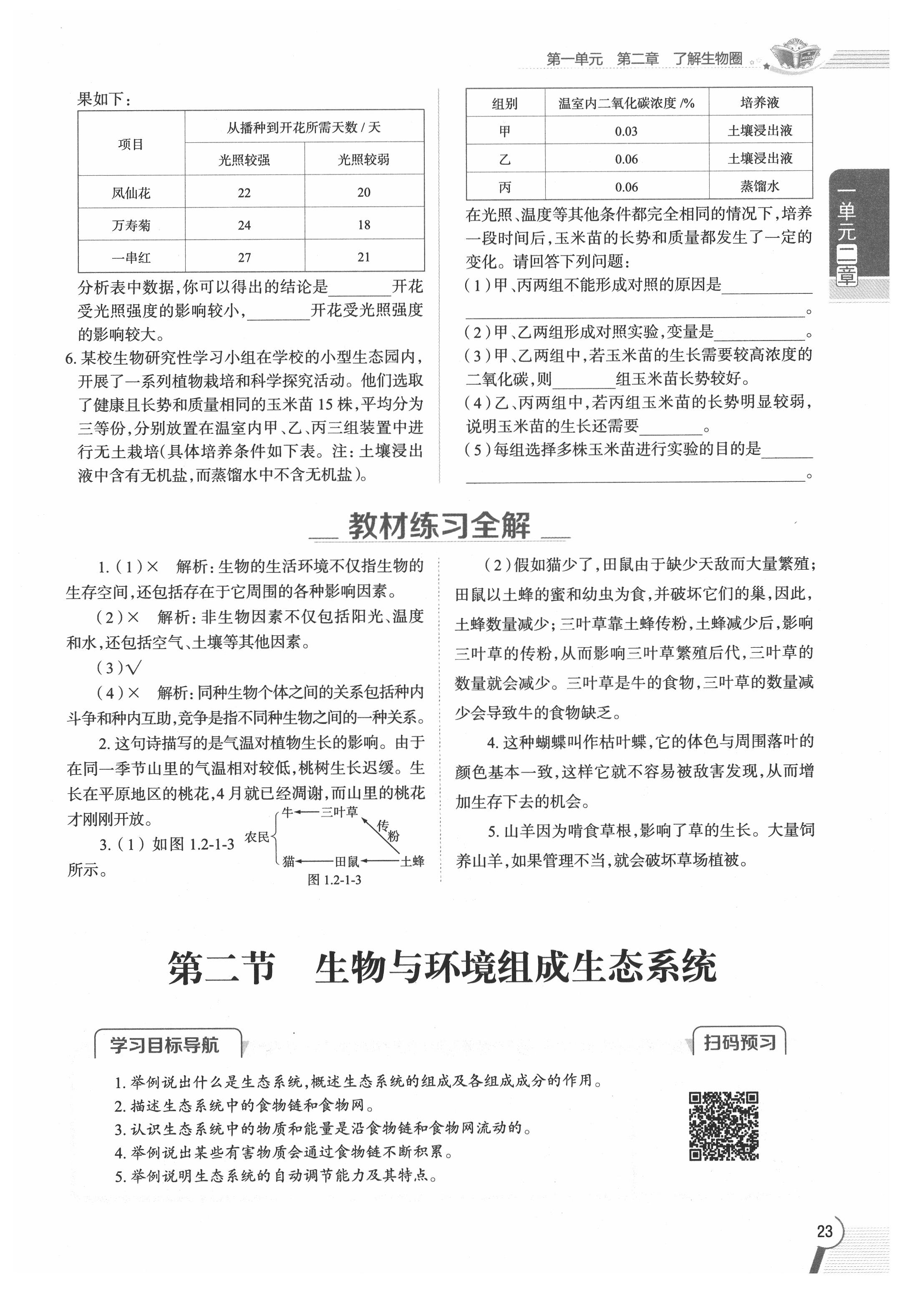 2020年教材課本七年級(jí)生物上冊(cè)人教版 參考答案第23頁(yè)