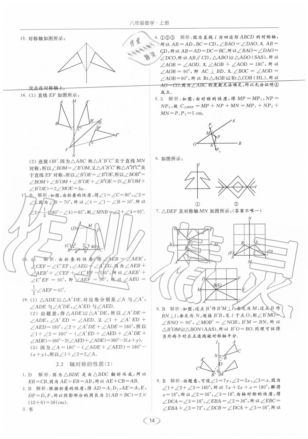 2020年亮點給力提優(yōu)課時作業(yè)本八年級數(shù)學(xué)上冊蘇科版 參考答案第14頁