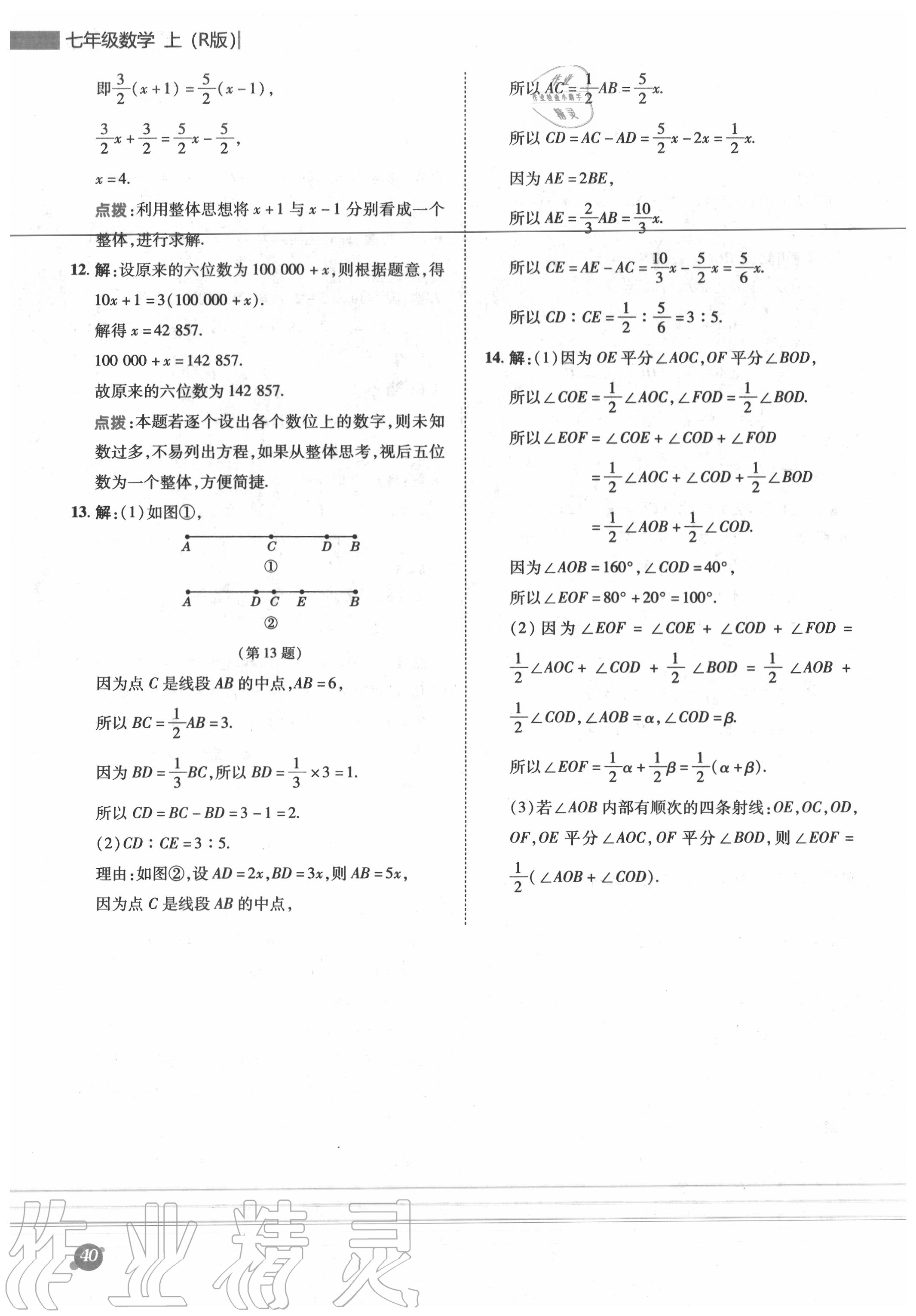 2020年綜合應用創(chuàng)新題典中點七年級數(shù)學上冊人教版 參考答案第13頁