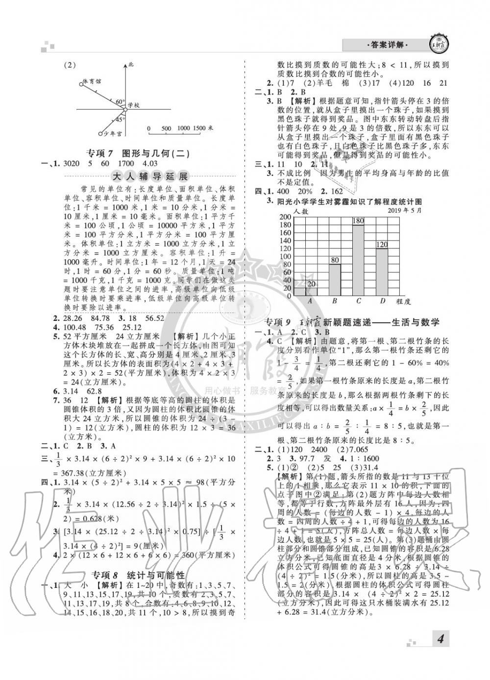 2020年王朝霞各地期末試卷精選六年級數(shù)學(xué)下冊蘇教版河南專版 參考答案第4頁