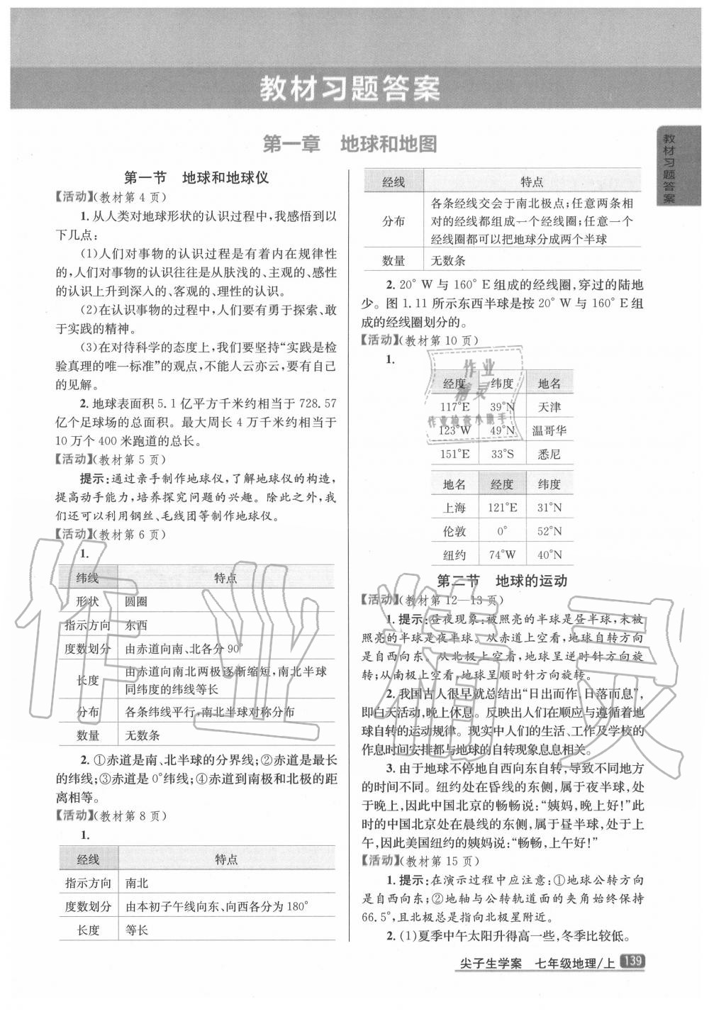 2020年教材课本七年级地理上册人教版 第1页