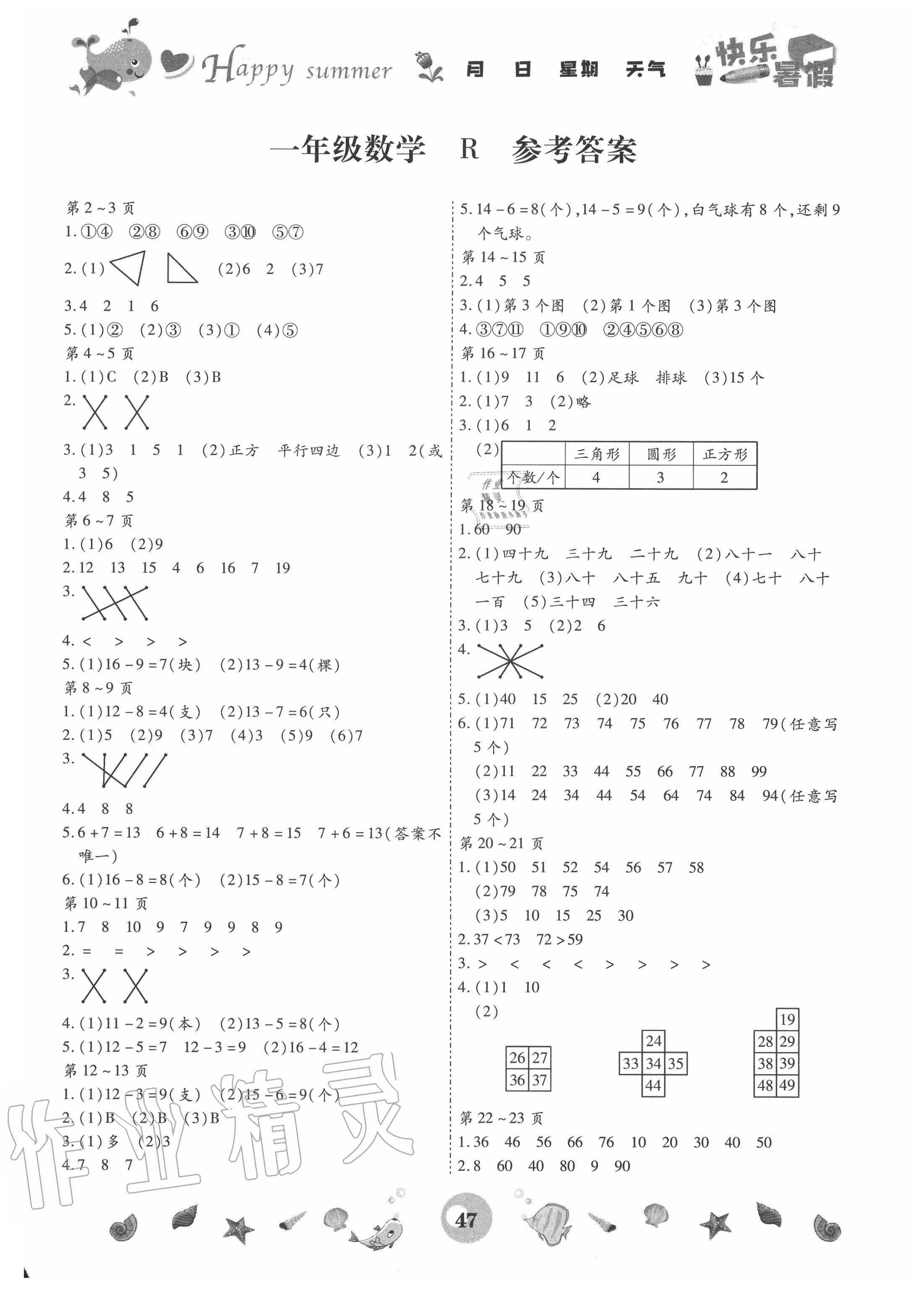 2020年智趣暑假作业一年级数学人教版云南科技出版社 第1页