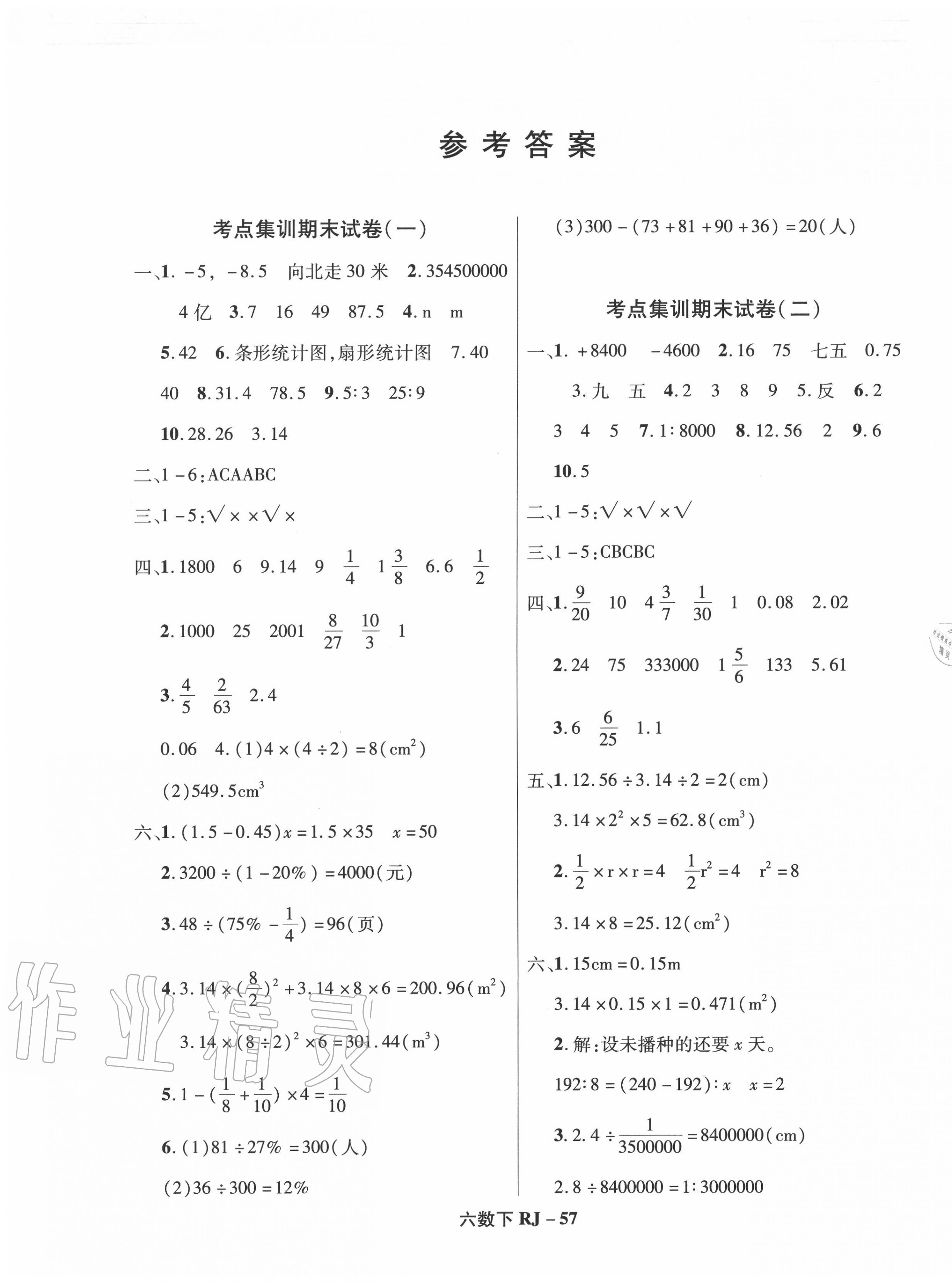 2020年尖兵題典期末練六年級(jí)數(shù)學(xué)下冊(cè)人教版 第1頁(yè)