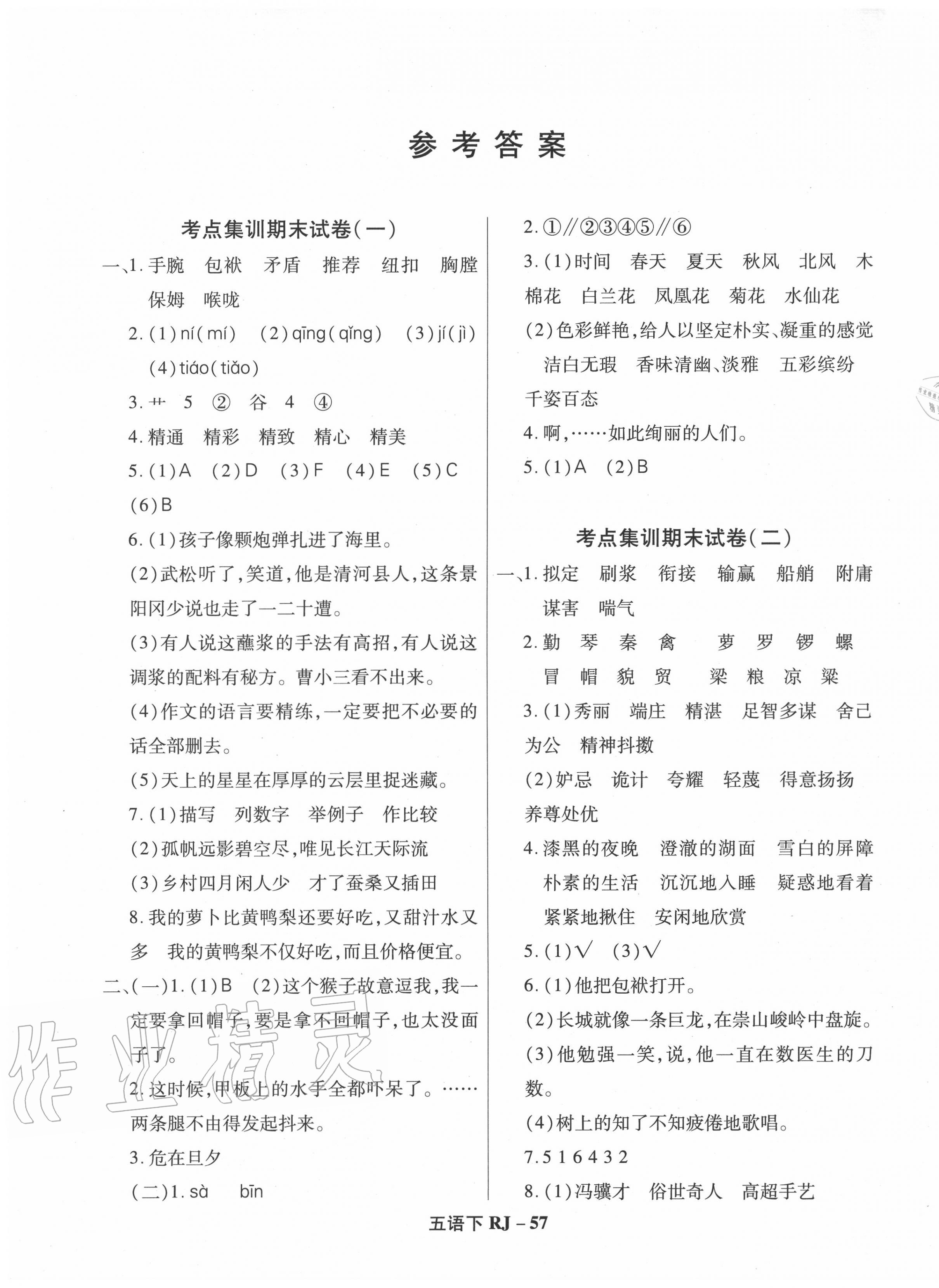 2020年尖兵題典期末練五年級(jí)語文下冊(cè)人教版 第1頁