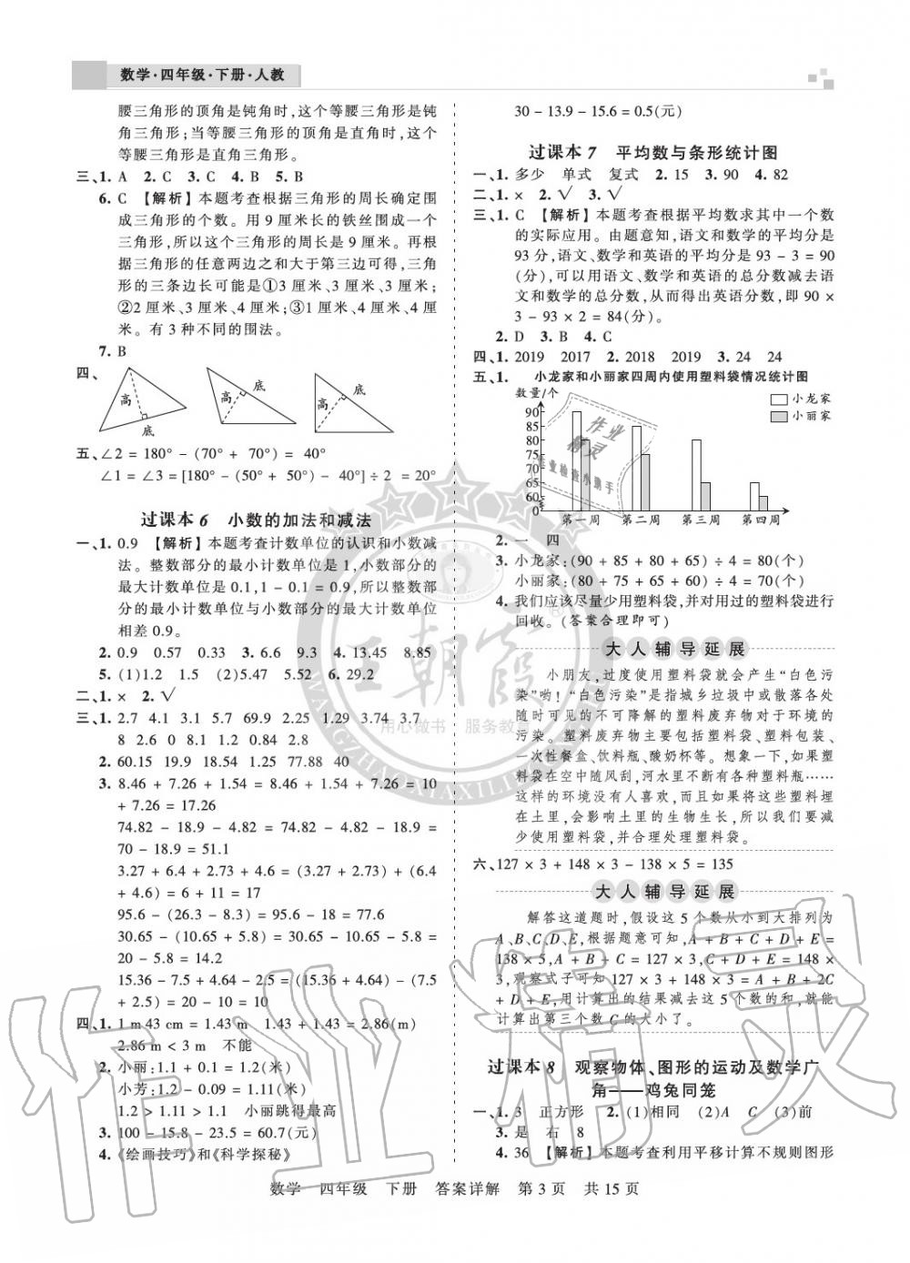 2020年王朝霞各地期末试卷精选四年级数学下册人教版九县七区专版 参考答案第3页