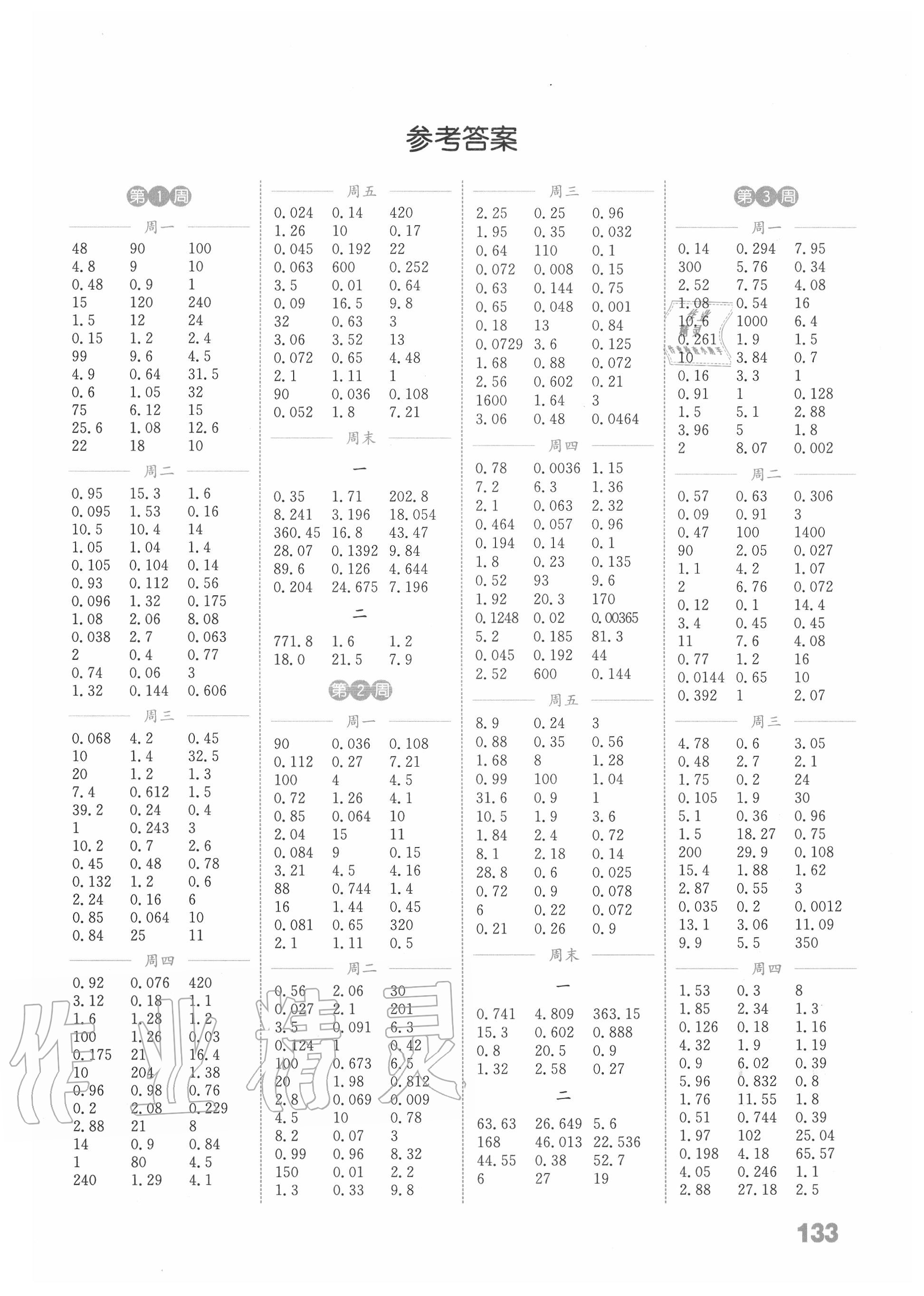 2020年通城學(xué)典小學(xué)數(shù)學(xué)計算能手五年級上冊人教版 第1頁