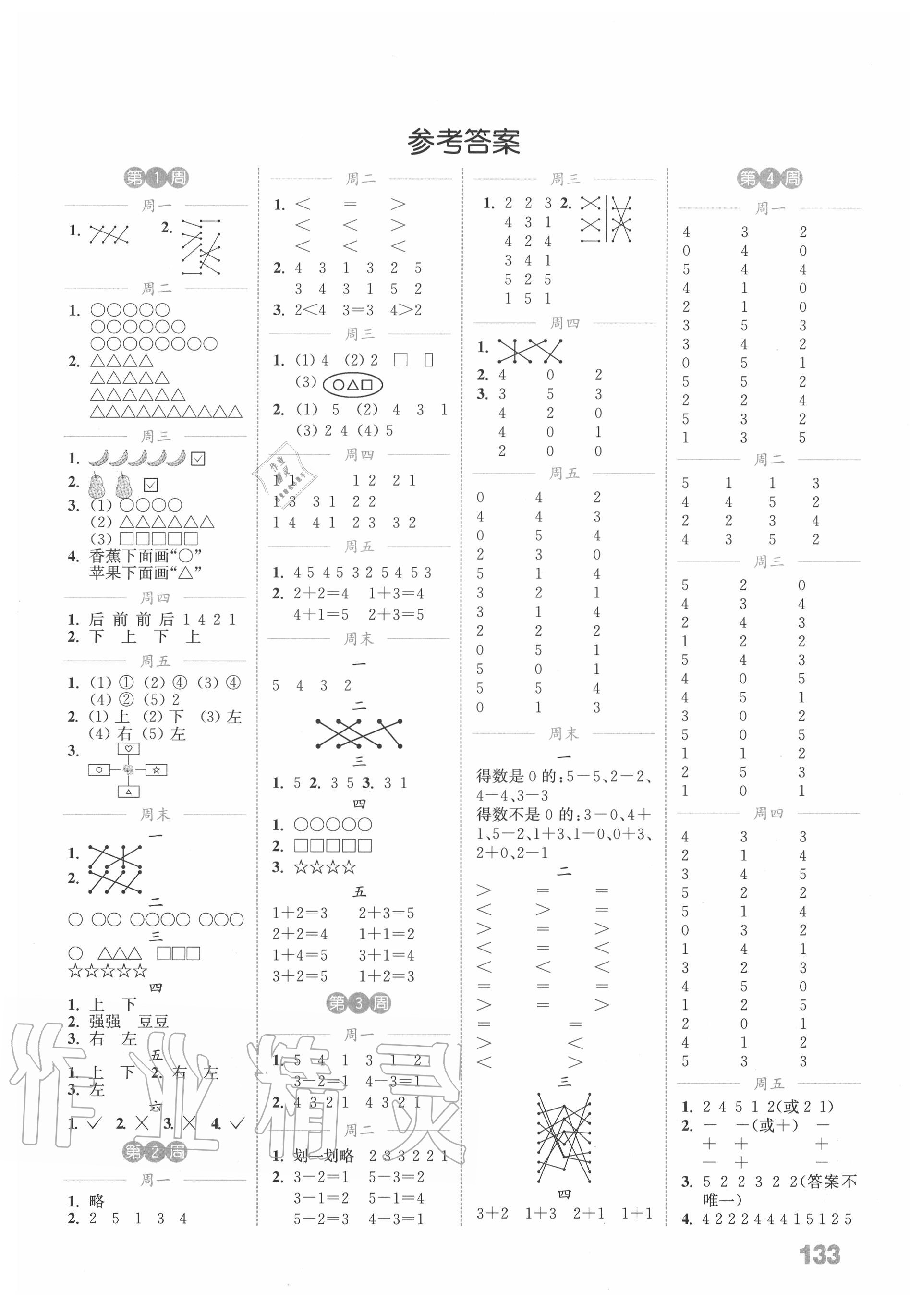 2020年通城学典小学数学计算能手一年级上册人教版 第1页