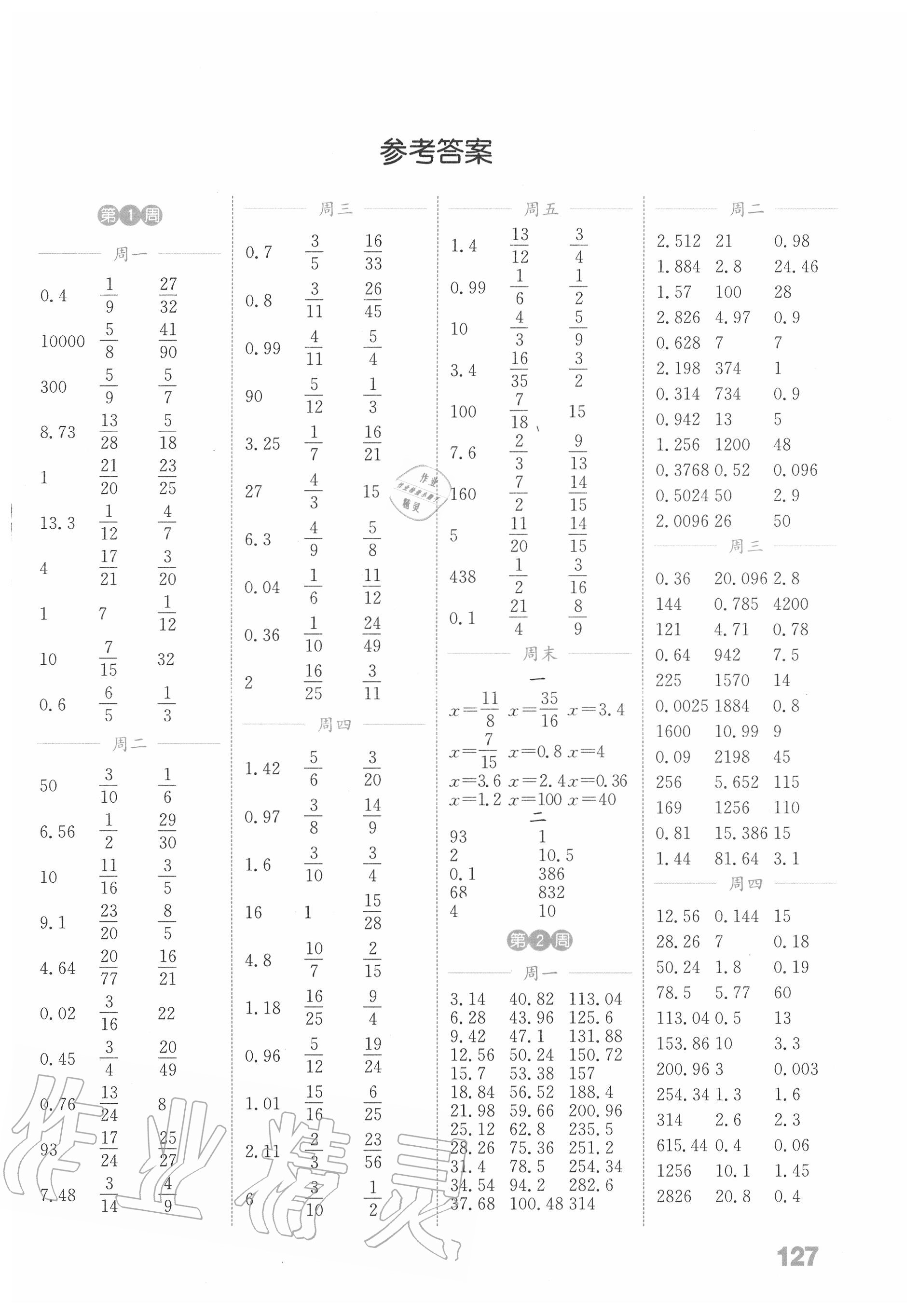 2020年通城學(xué)典小學(xué)數(shù)學(xué)計(jì)算能手六年級(jí)上冊(cè)北師大版 第1頁(yè)