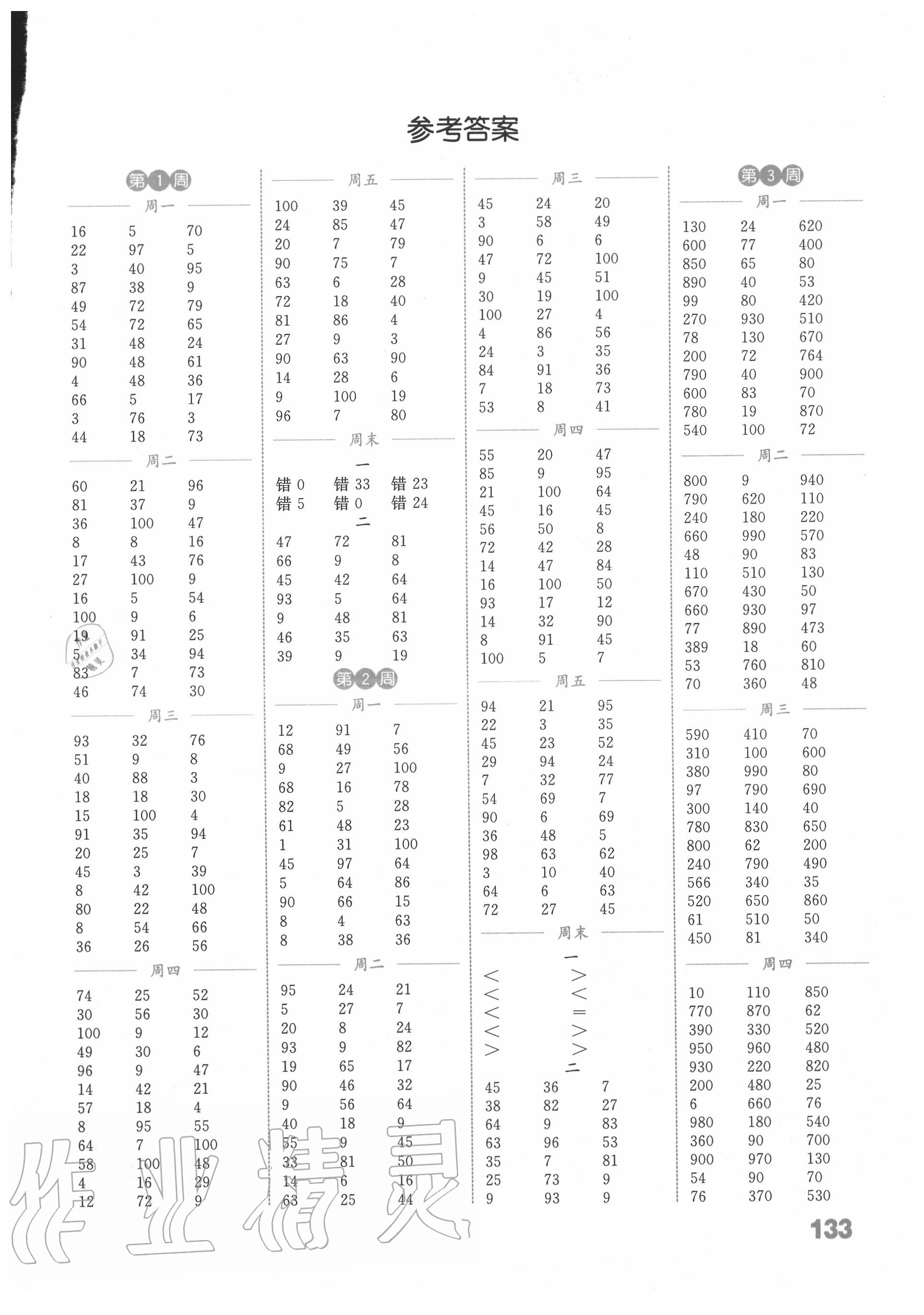 2020年通城学典小学数学计算能手三年级上册北师大版 第1页