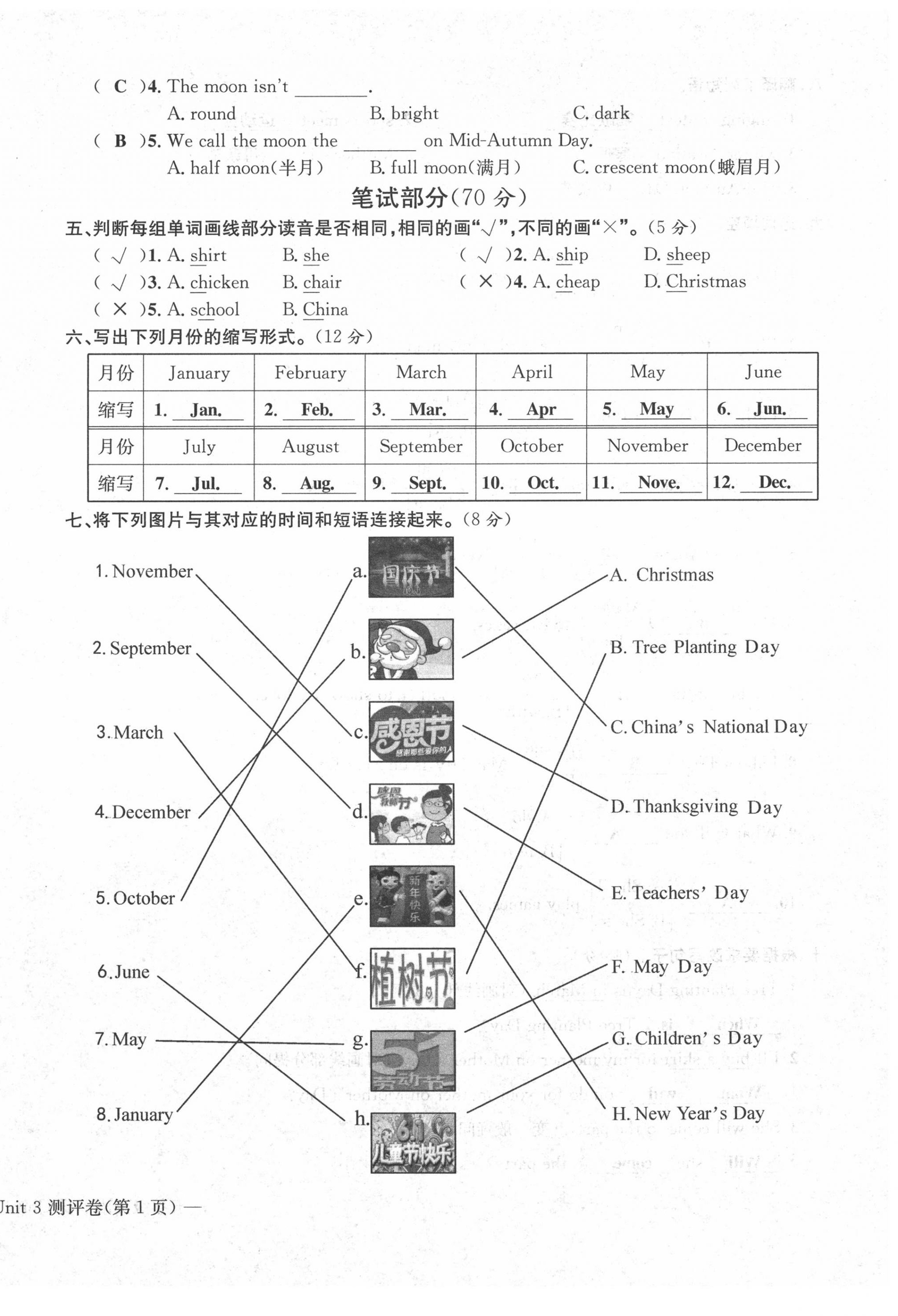 2020年学业评价测评卷五年级英语下册人教版 第10页