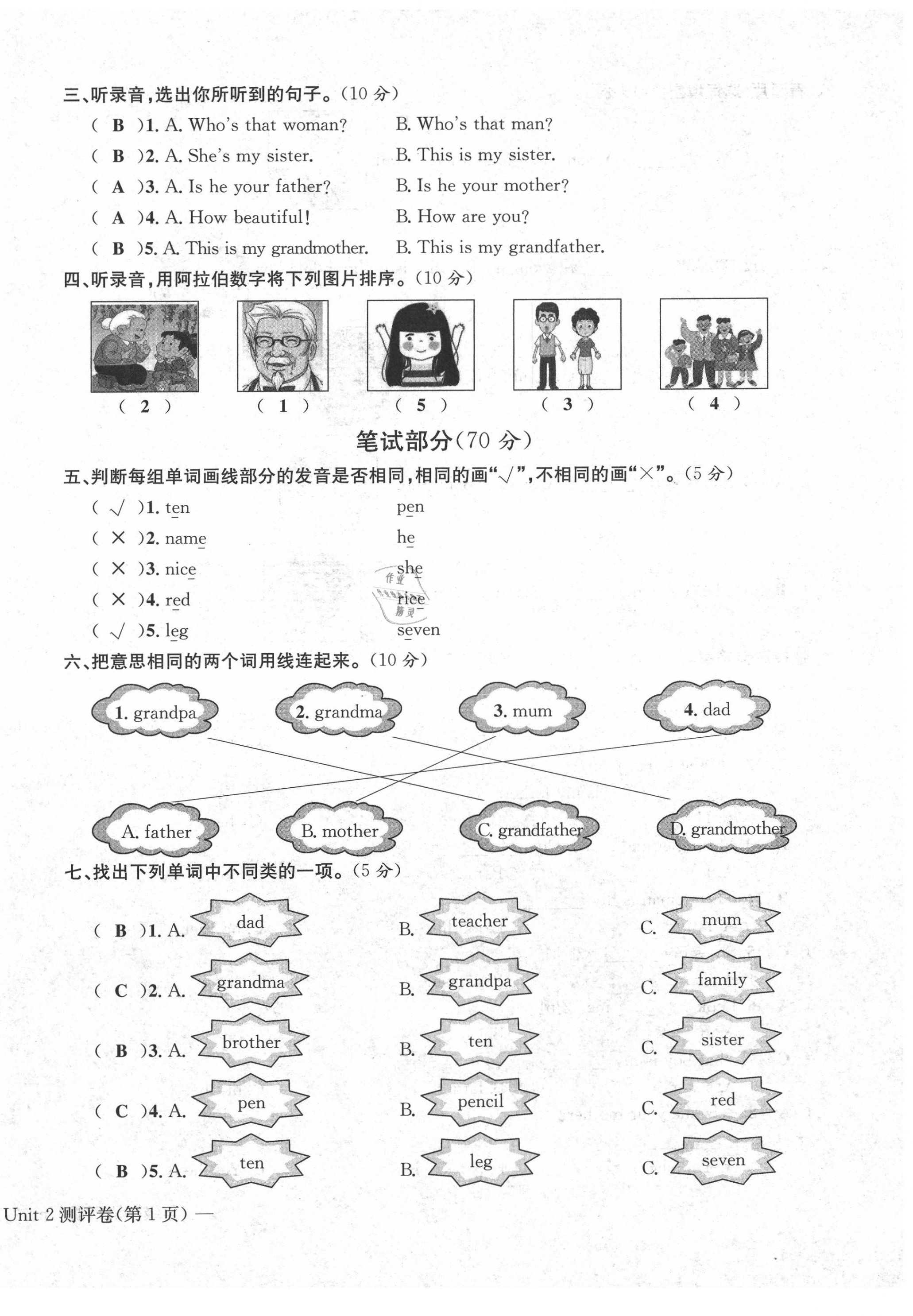 2020年学业评价测评卷三年级英语下册人教版 第6页