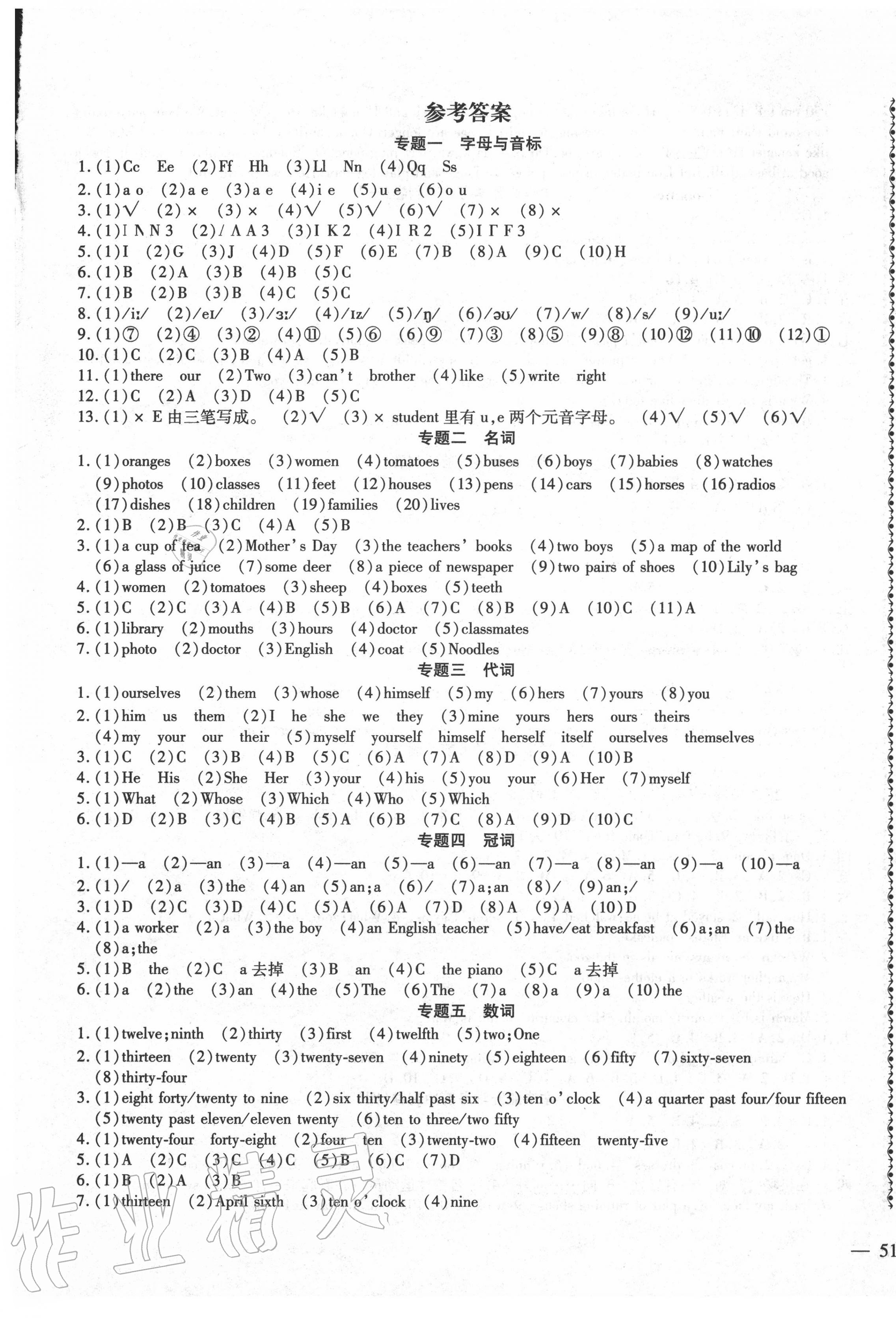 2020年小升初智能卷英語 參考答案第1頁
