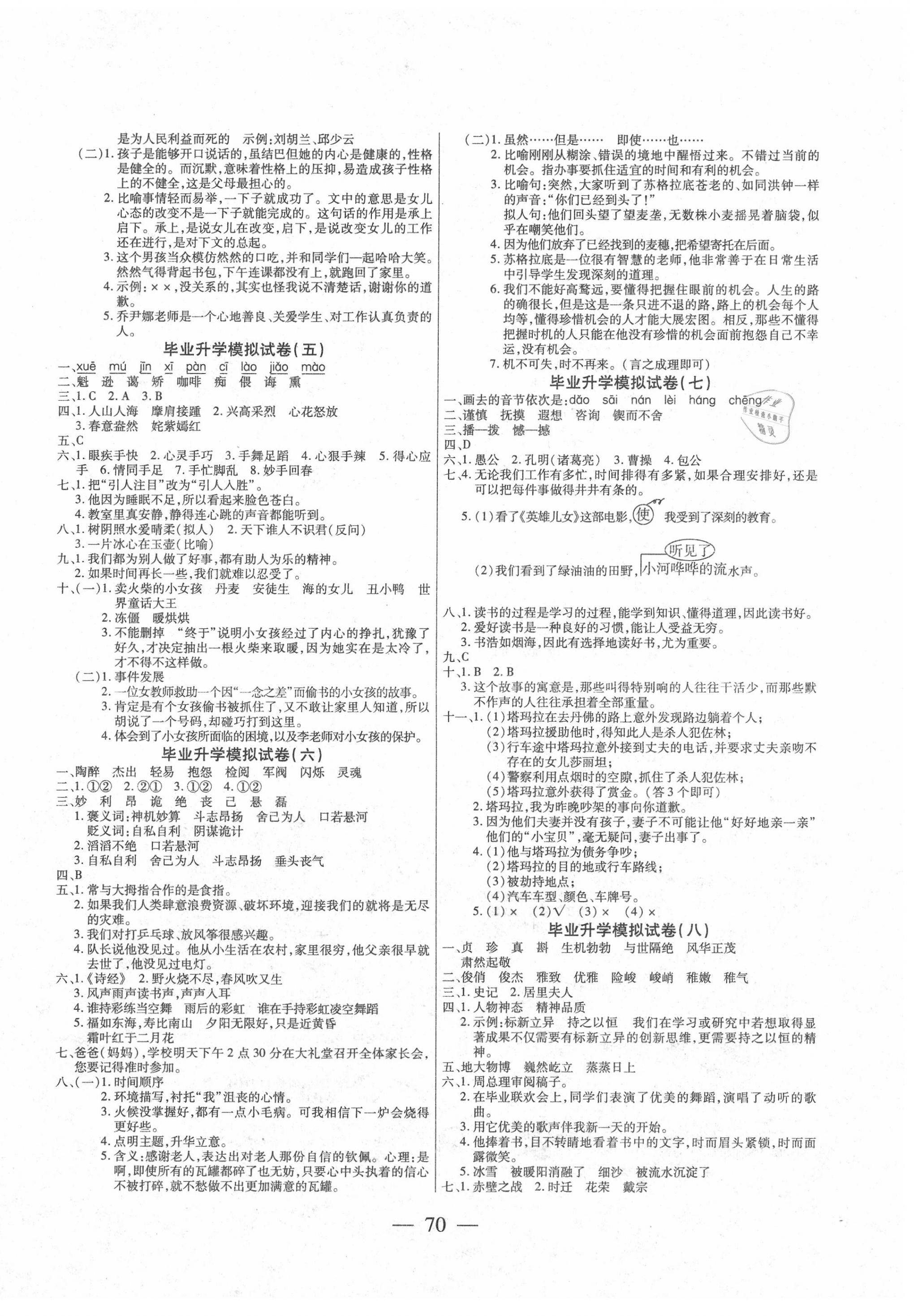2020年全优考王小学毕业升学模拟试卷及真卷精选语文 第2页