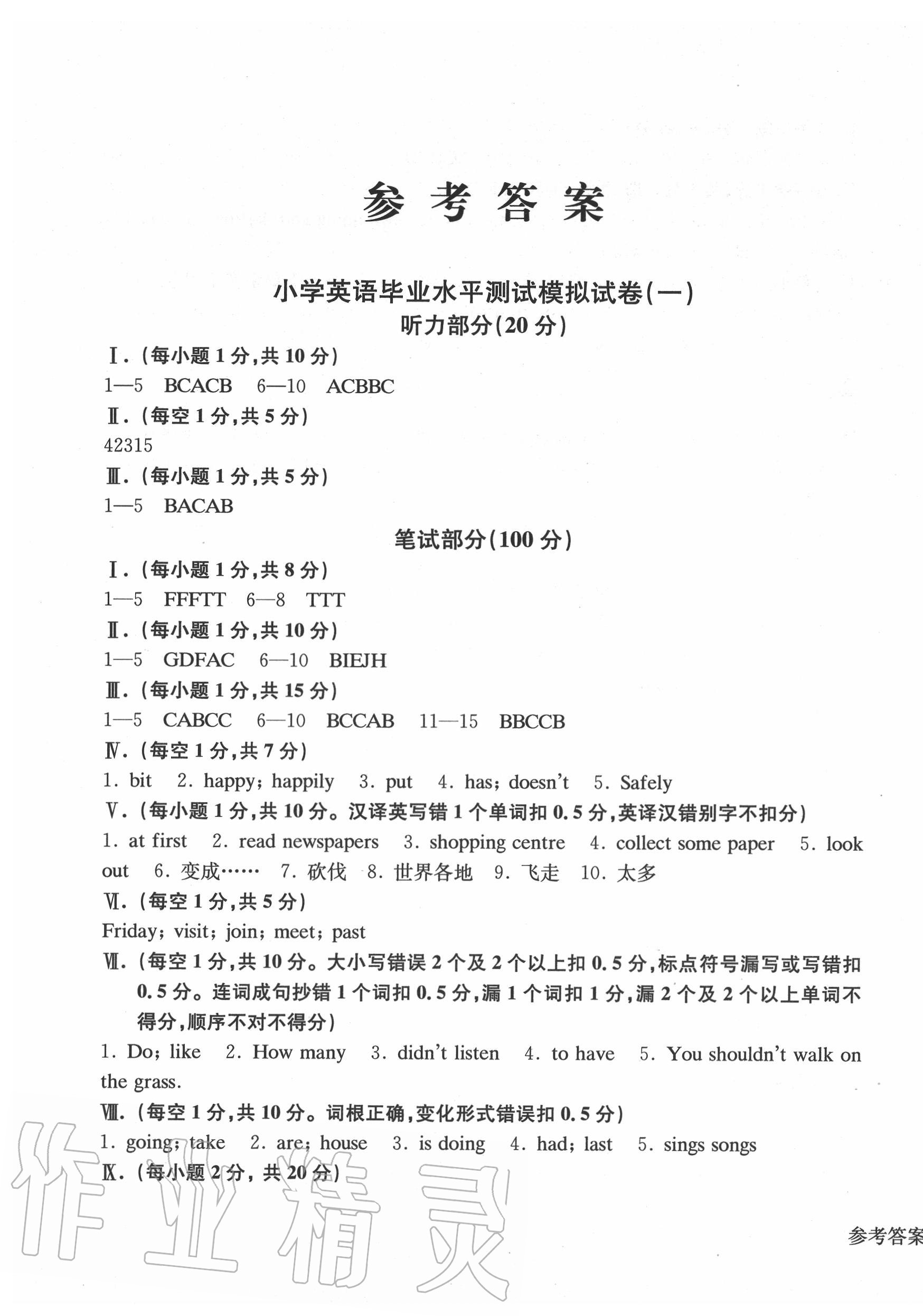 2020年小升初小學(xué)生畢業(yè)水平測(cè)試模擬卷英語(yǔ) 第1頁(yè)