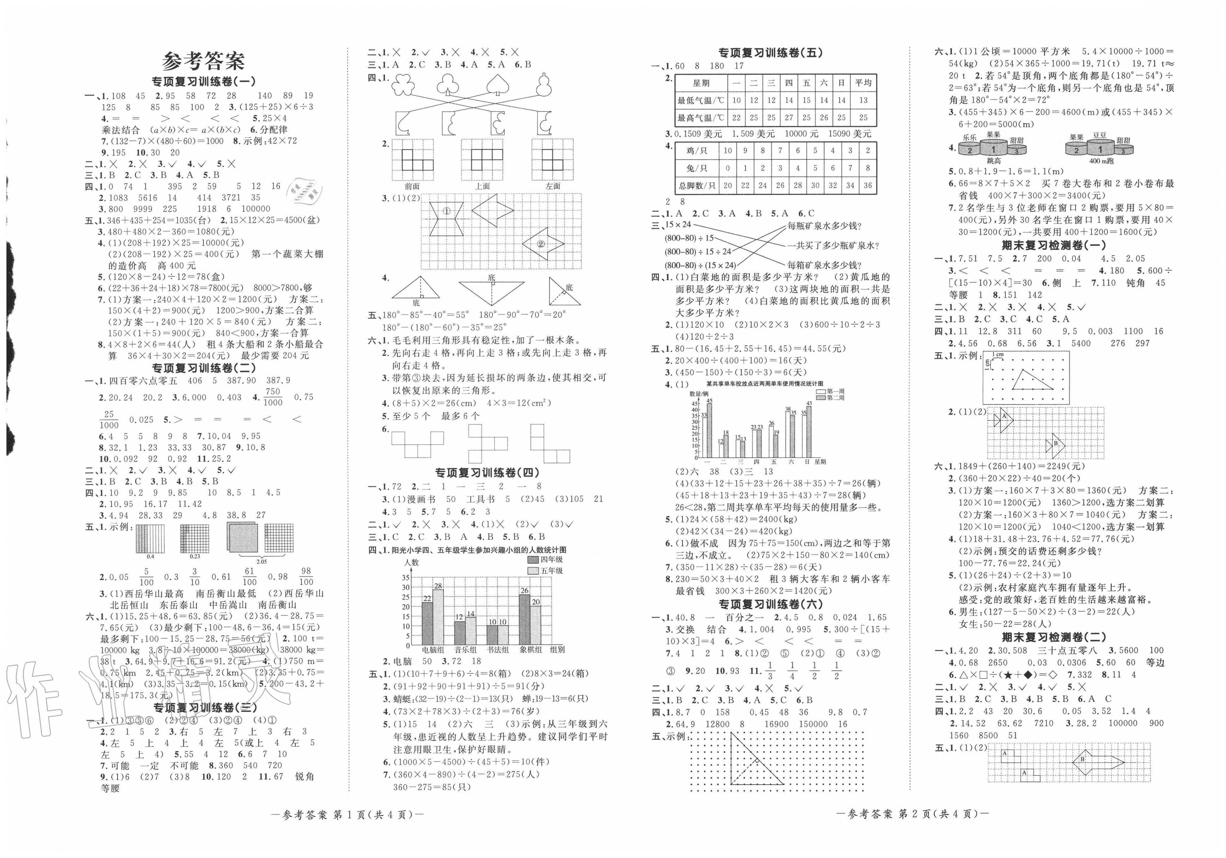 2020年陽(yáng)光同學(xué)期末復(fù)習(xí)15天沖刺100分四年級(jí)數(shù)學(xué)下冊(cè)人教版 第1頁(yè)