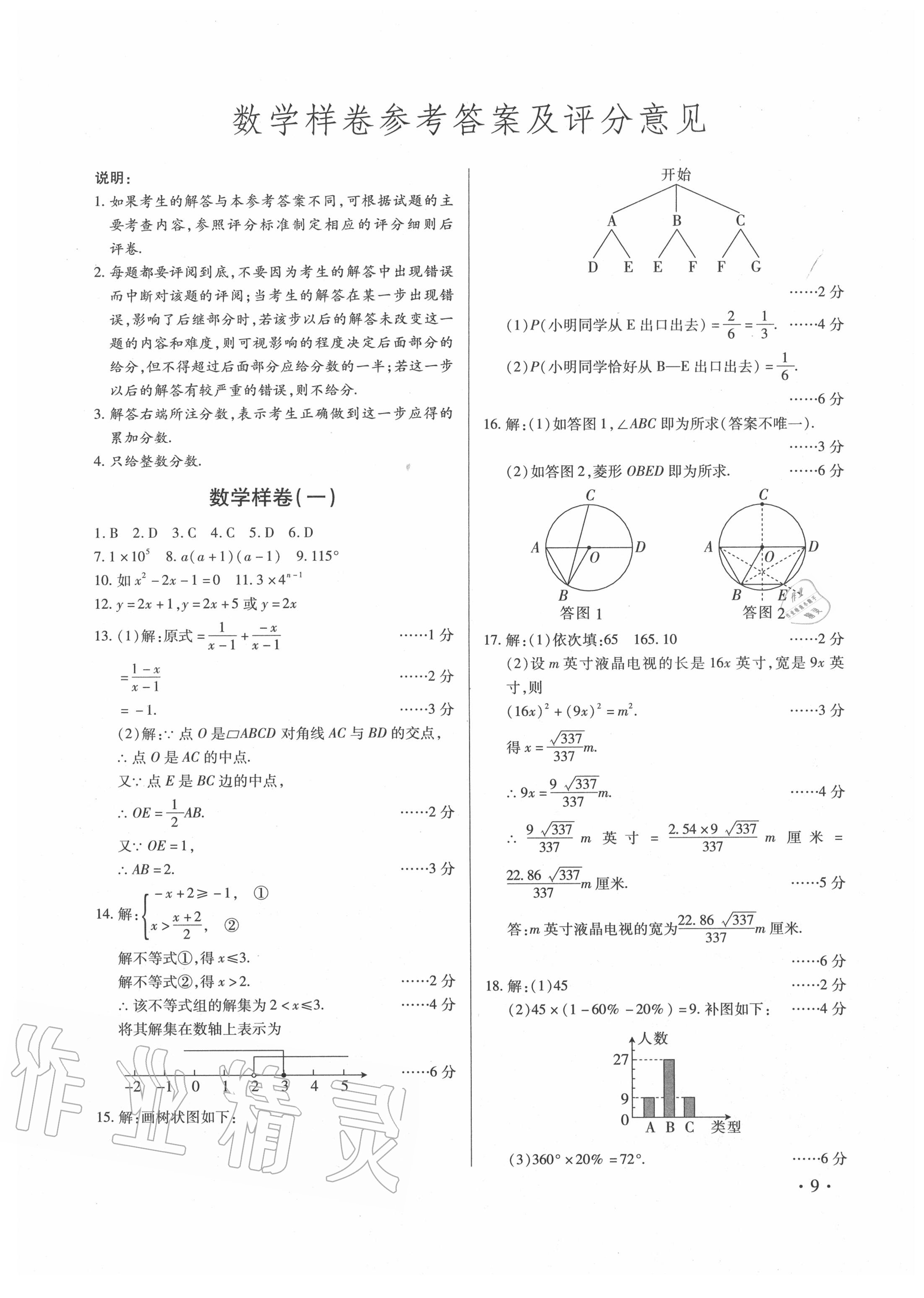 2020年江西省中等學(xué)校終生考試考前指導(dǎo)及樣卷 參考答案第9頁