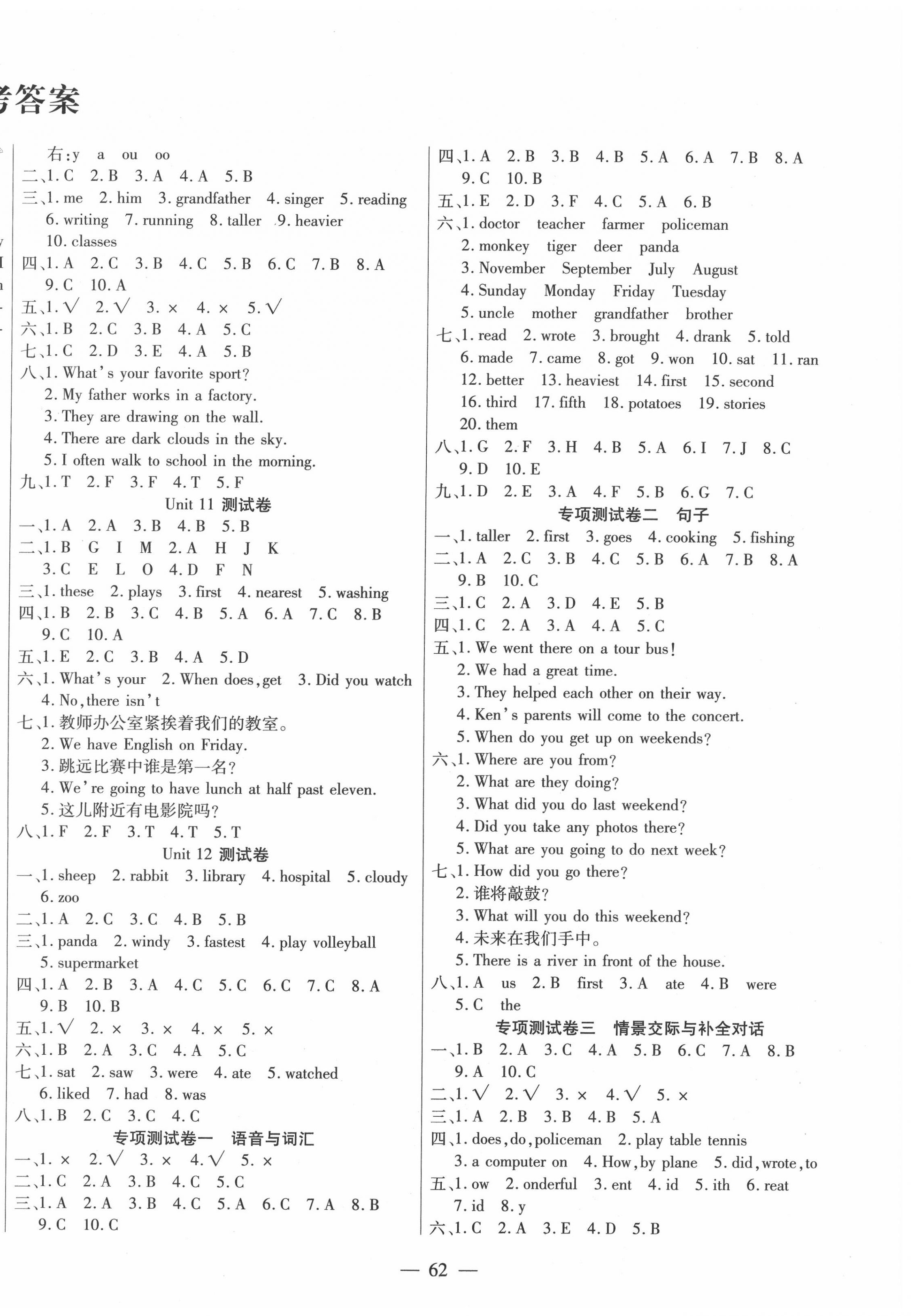 2020年優(yōu)佳好卷六年級英語下冊北師大版 參考答案第2頁