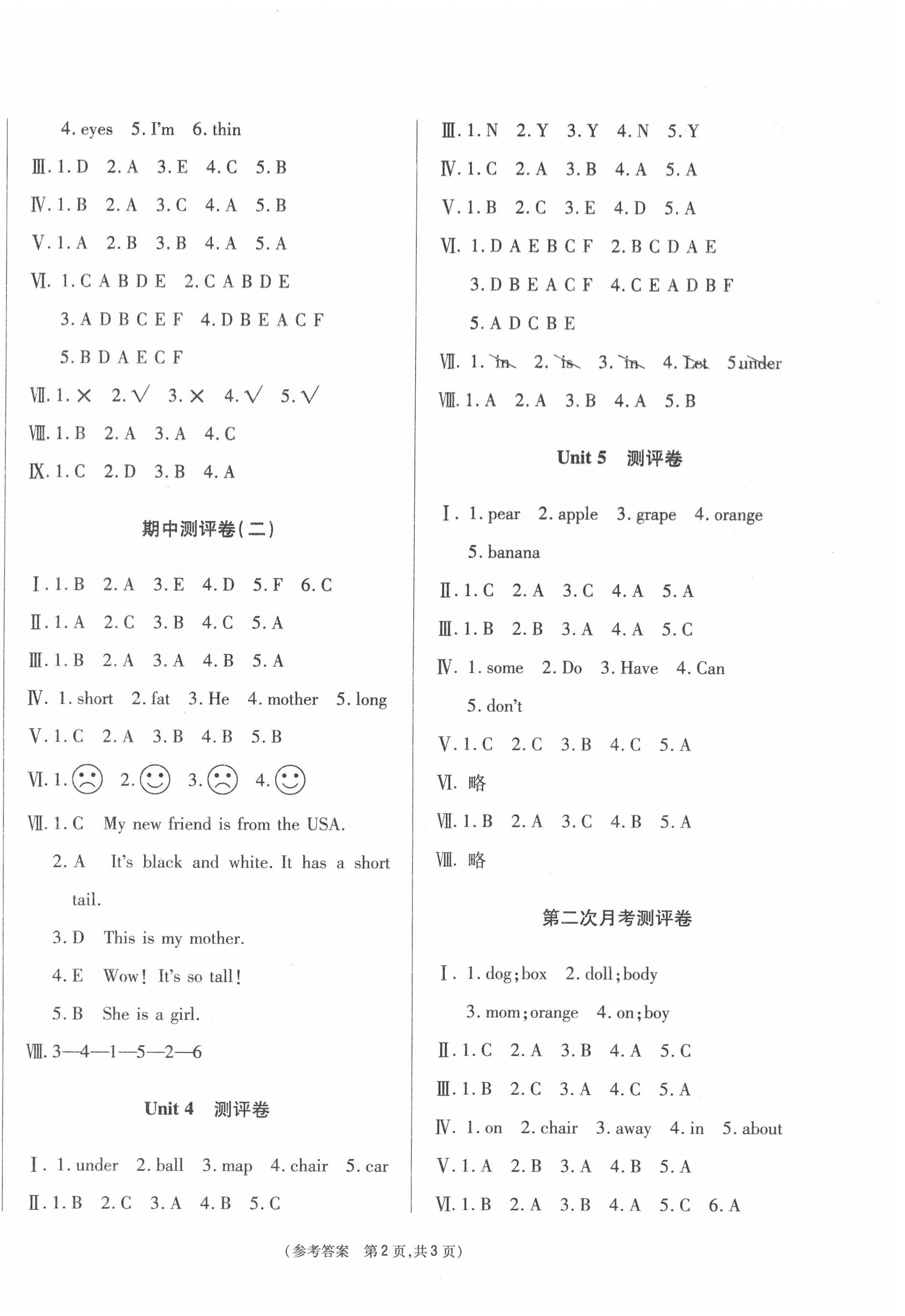 2020年激活思維智能優(yōu)選卷三年級(jí)英語(yǔ)下冊(cè)人教PEP版 參考答案第2頁(yè)