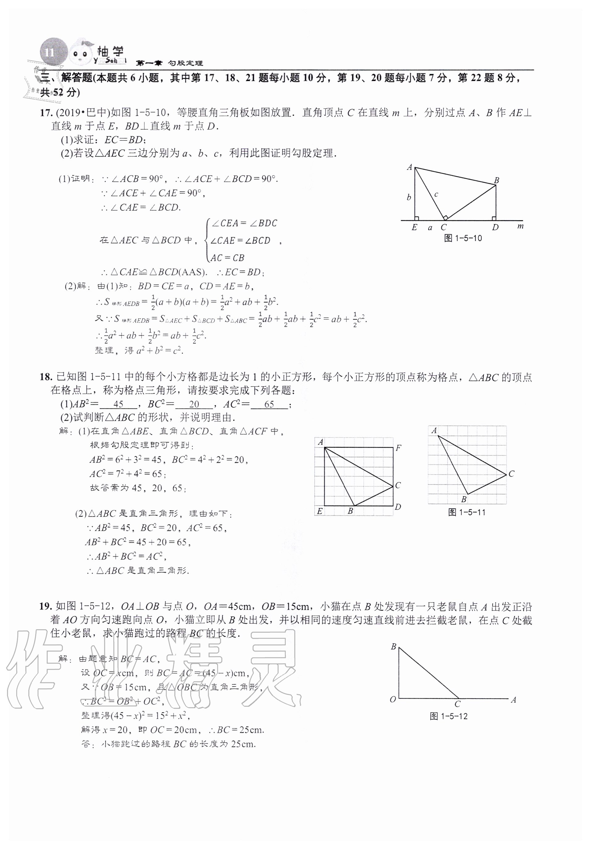 2020年課時分層作業(yè)本八年級數(shù)學上冊北師大版 參考答案第11頁