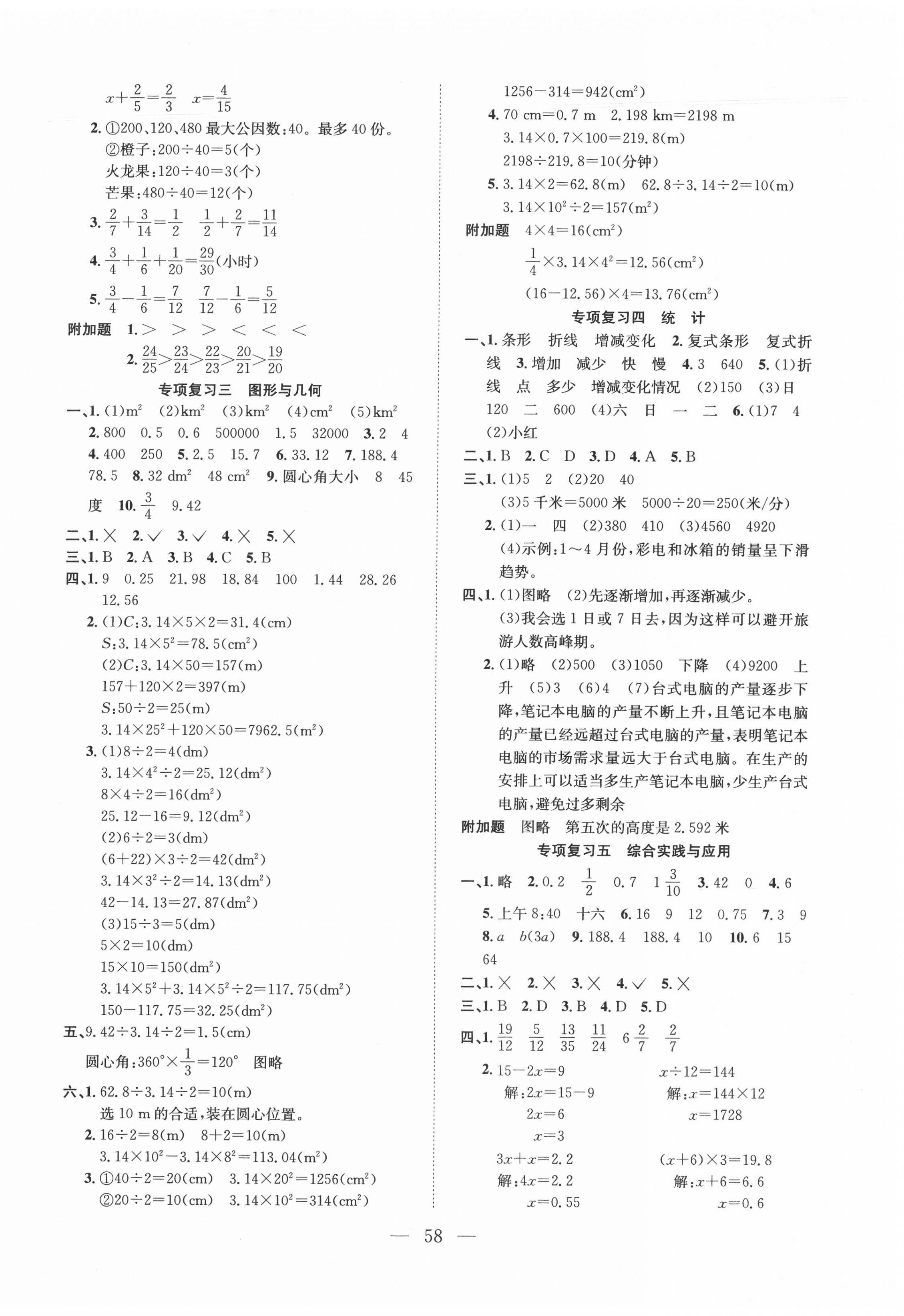 2020年期末1號五年級數學下冊蘇教版 參考答案第2頁