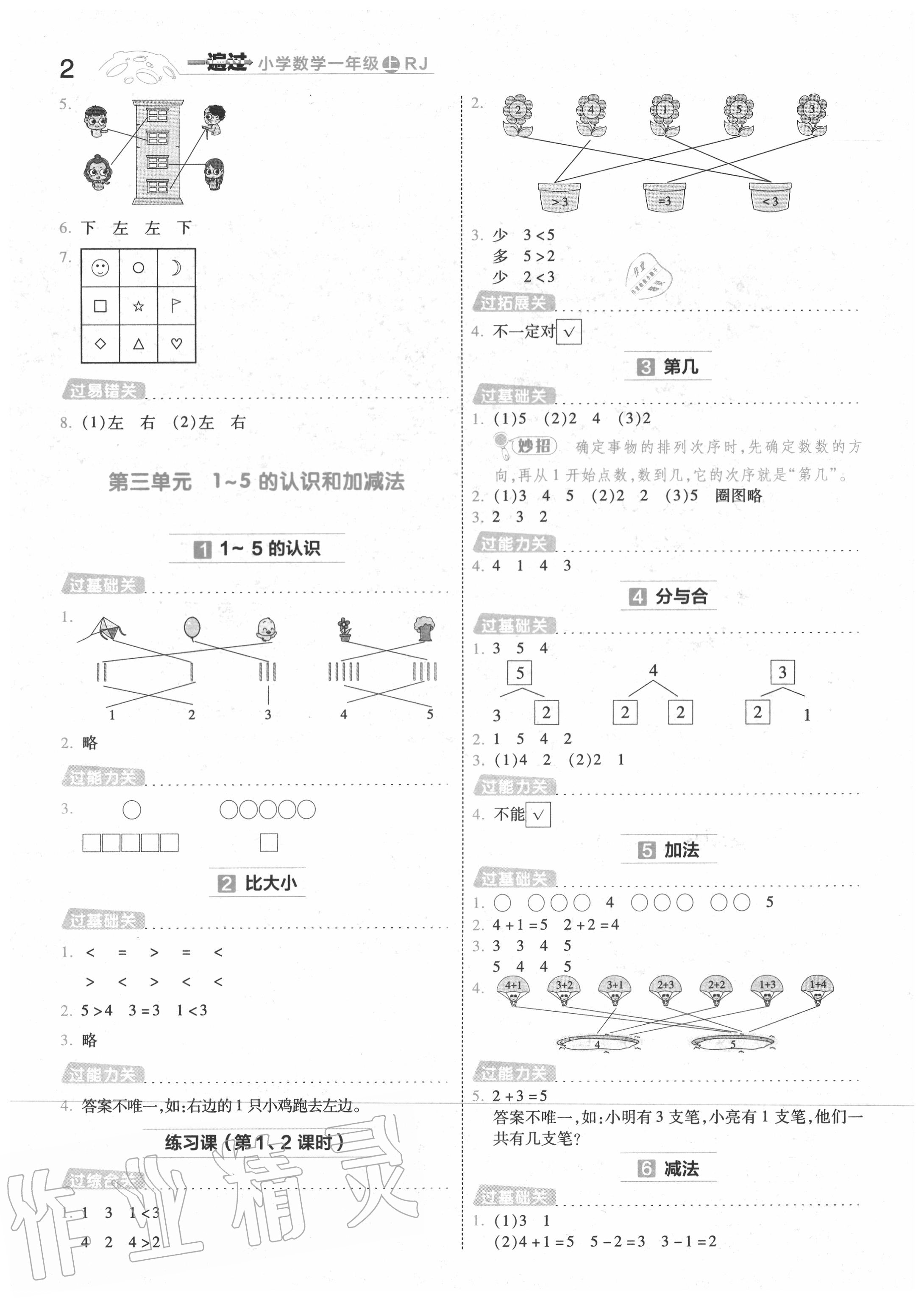 2020年一遍過小學(xué)數(shù)學(xué)一年級上冊人教版 第2頁