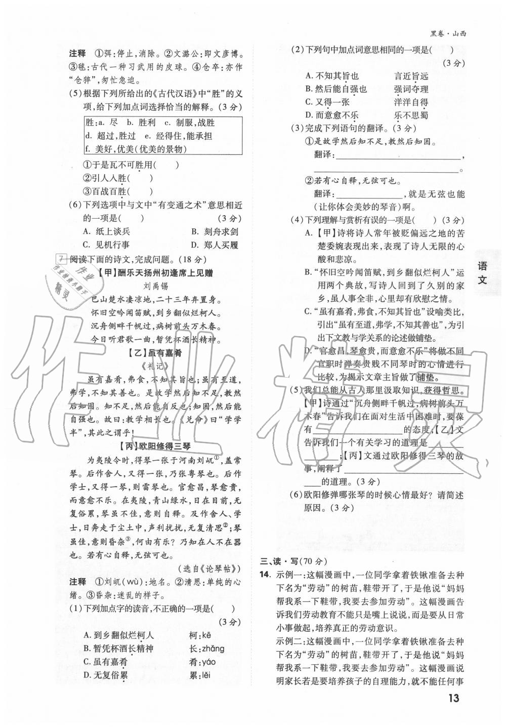 2020年萬唯中考黑白卷優(yōu)質(zhì)大題7科合訂山西專用 第13頁