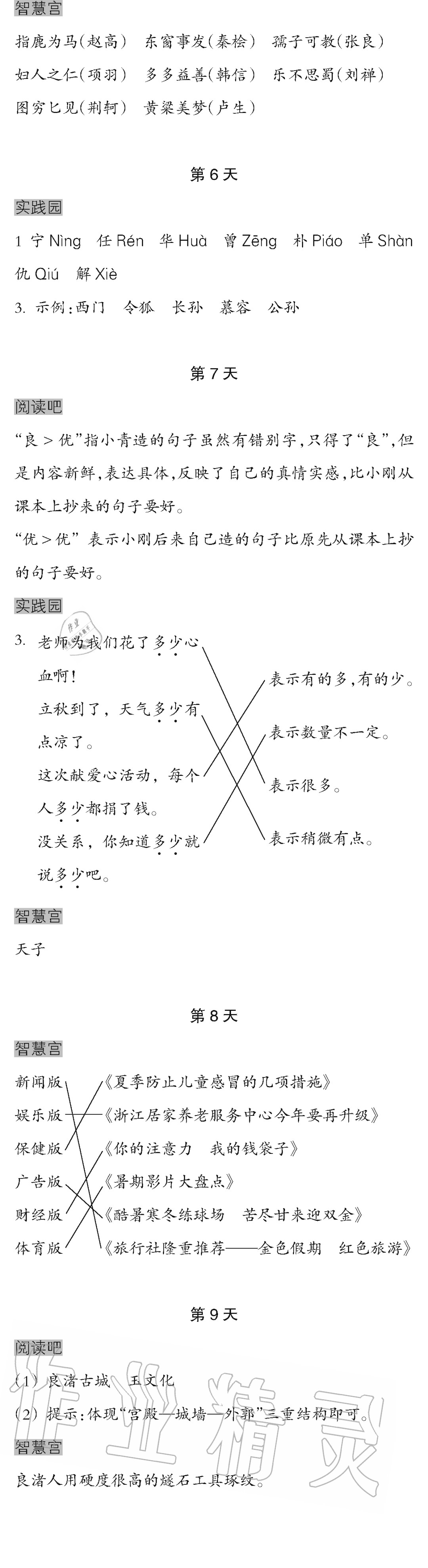 2020年暑假作业本四年级语文英语浙江教育出版社 参考答案第2页