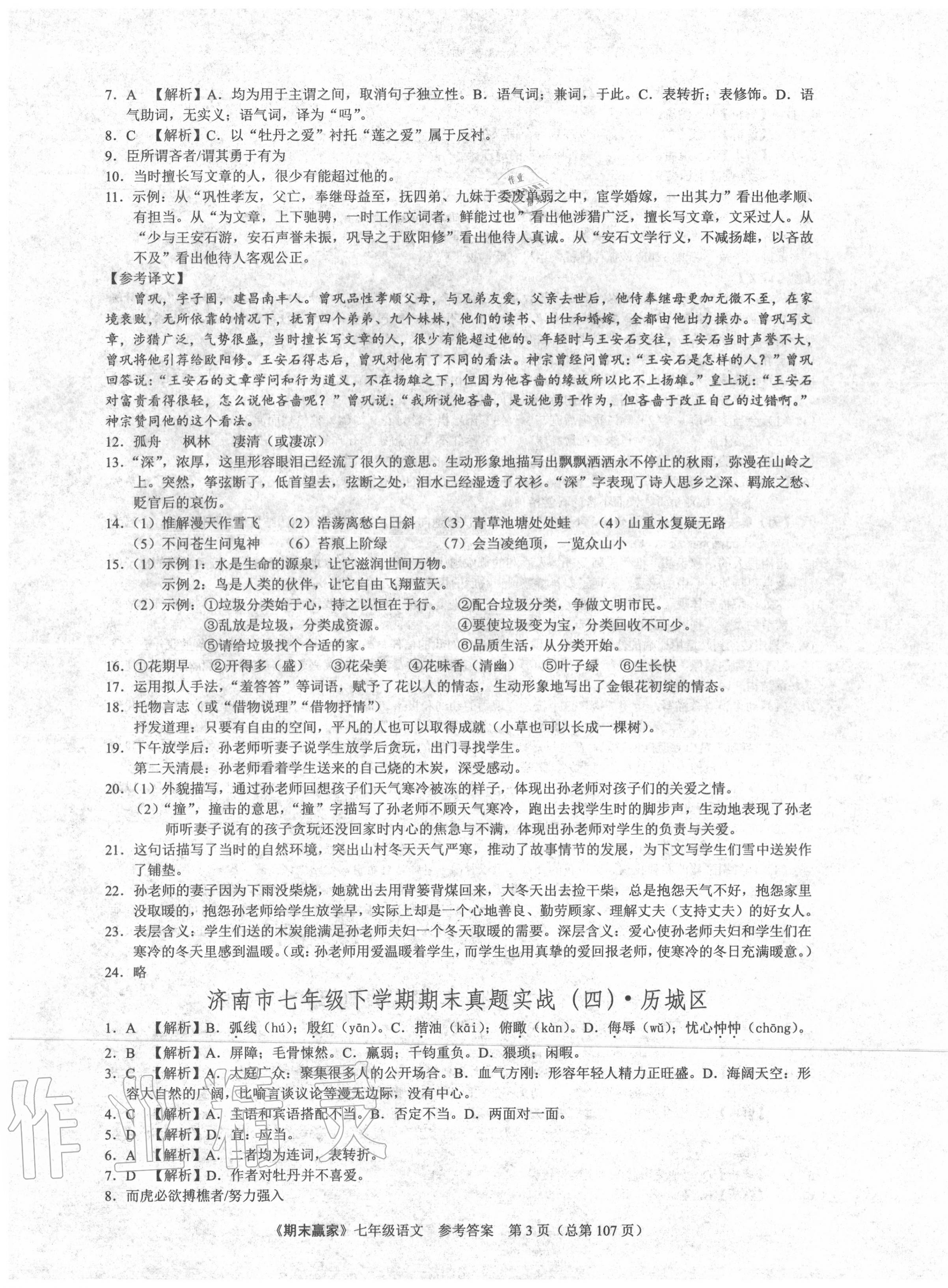 2020年期末赢家七年级语文下册人教版济南专用 第3页