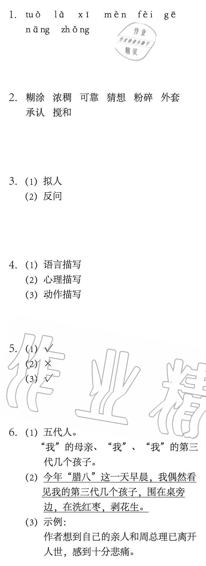 2020年长江暑假作业崇文书局六年级语文 参考答案第2页