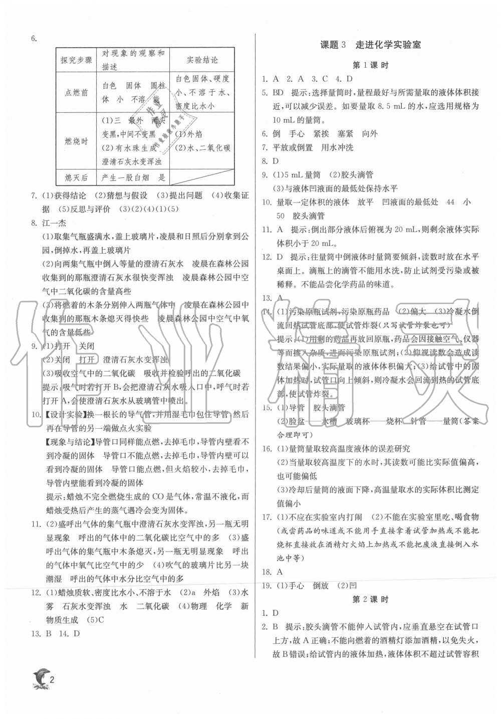 2020年实验班提优训练九年级化学上册人教版江苏专用 第2页