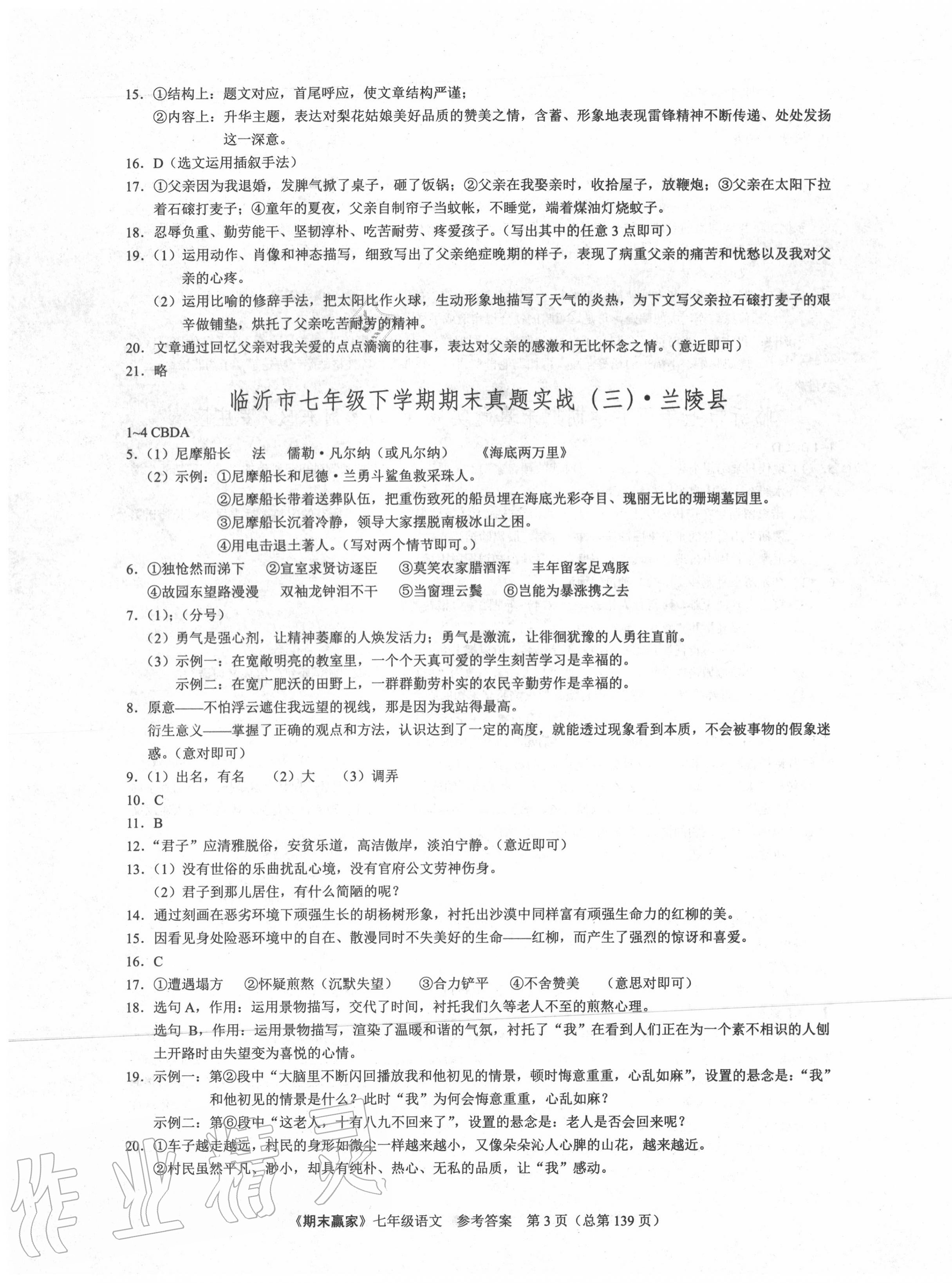 2020年期末贏家七年級語文下冊人教版臨沂專用 第3頁