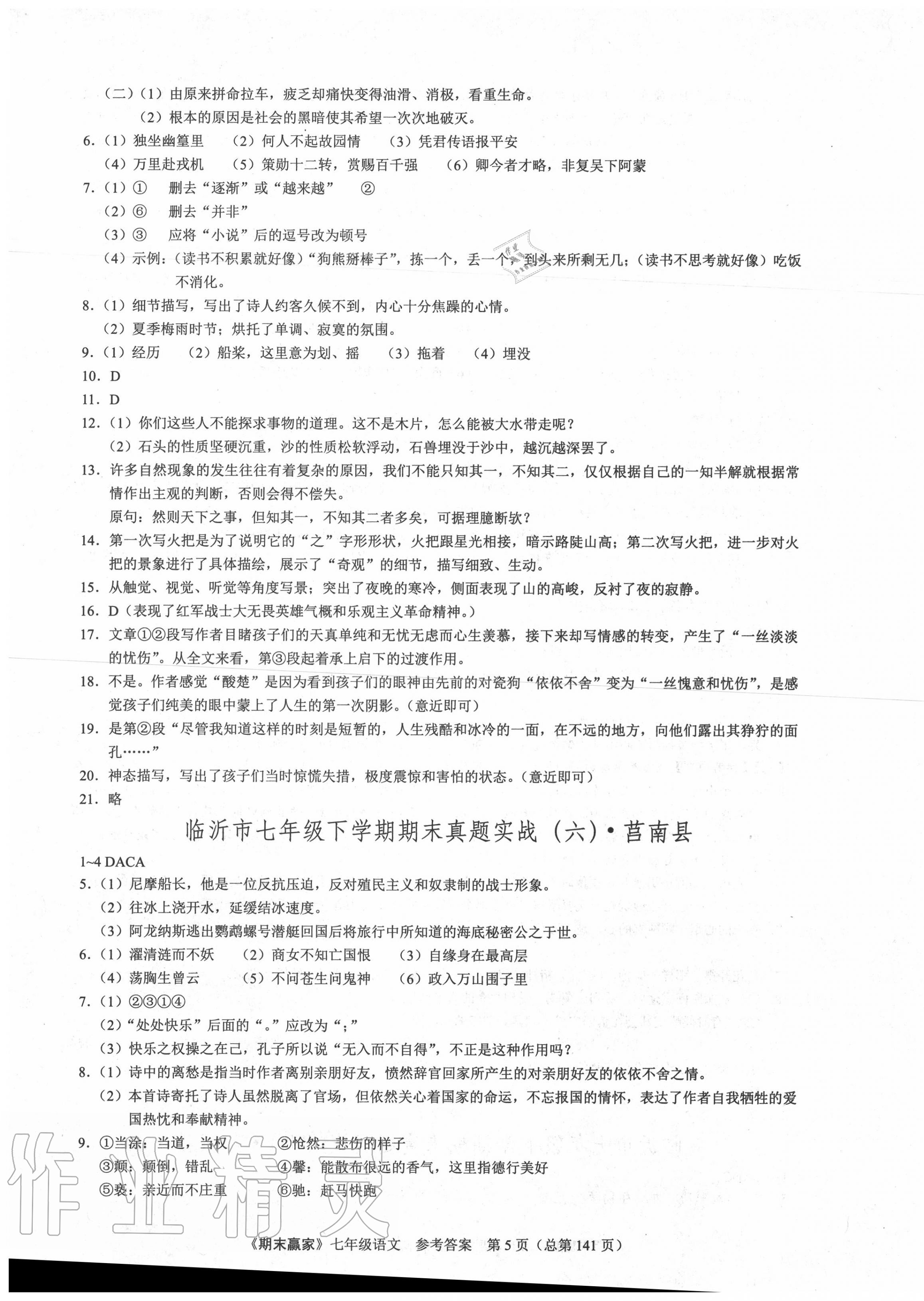 2020年期末贏家七年級語文下冊人教版臨沂專用 第5頁