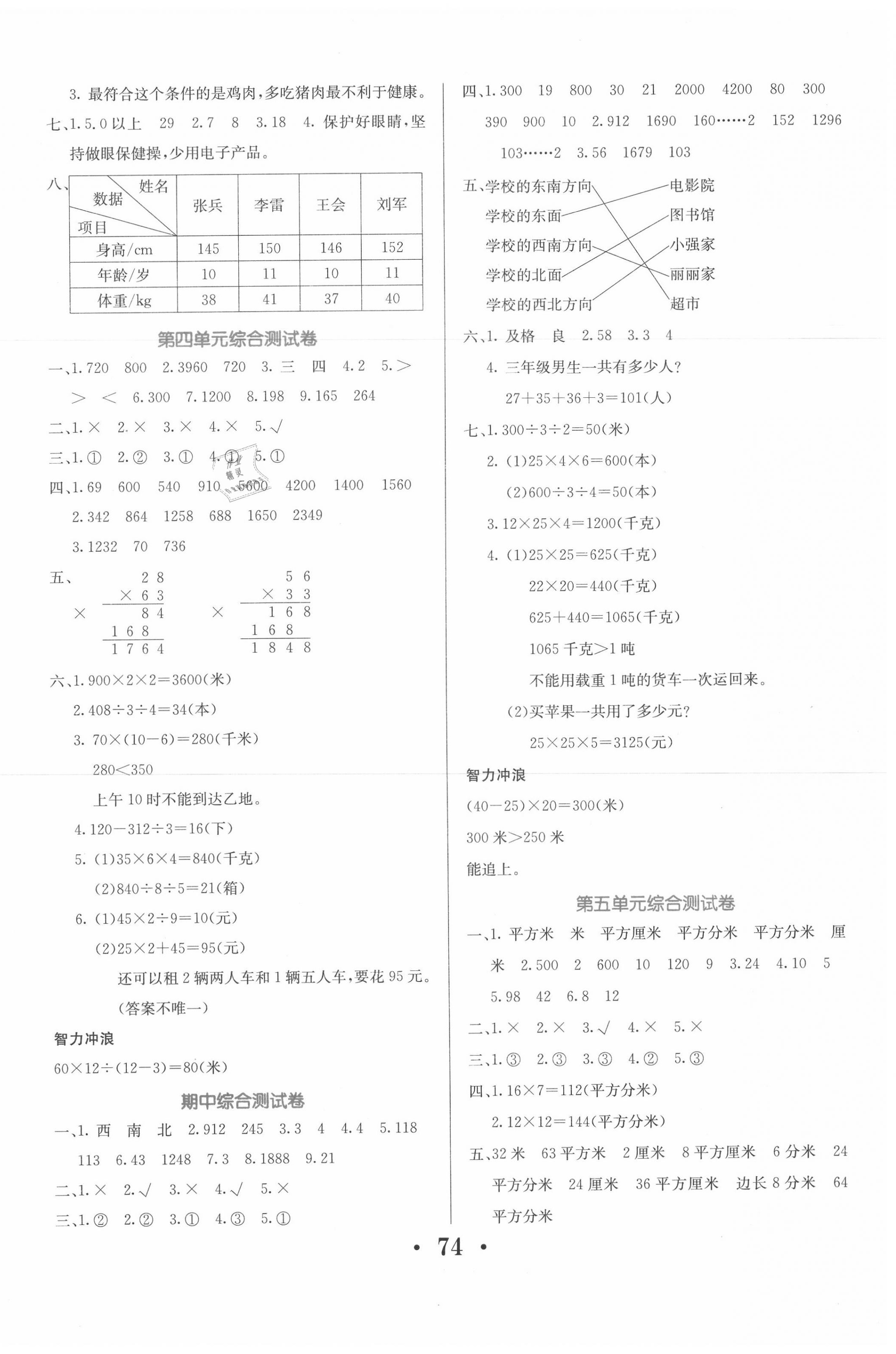 2020年名校名卷三年级数学下册人教版 参考答案第2页