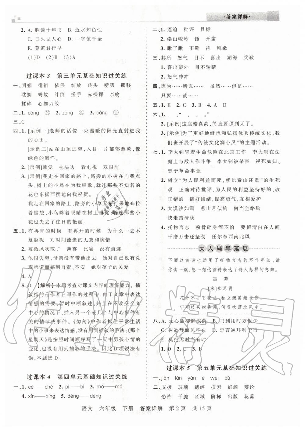 2020年王朝霞期末真題精編六年級語文下冊人教版安濮專版 參考答案第2頁