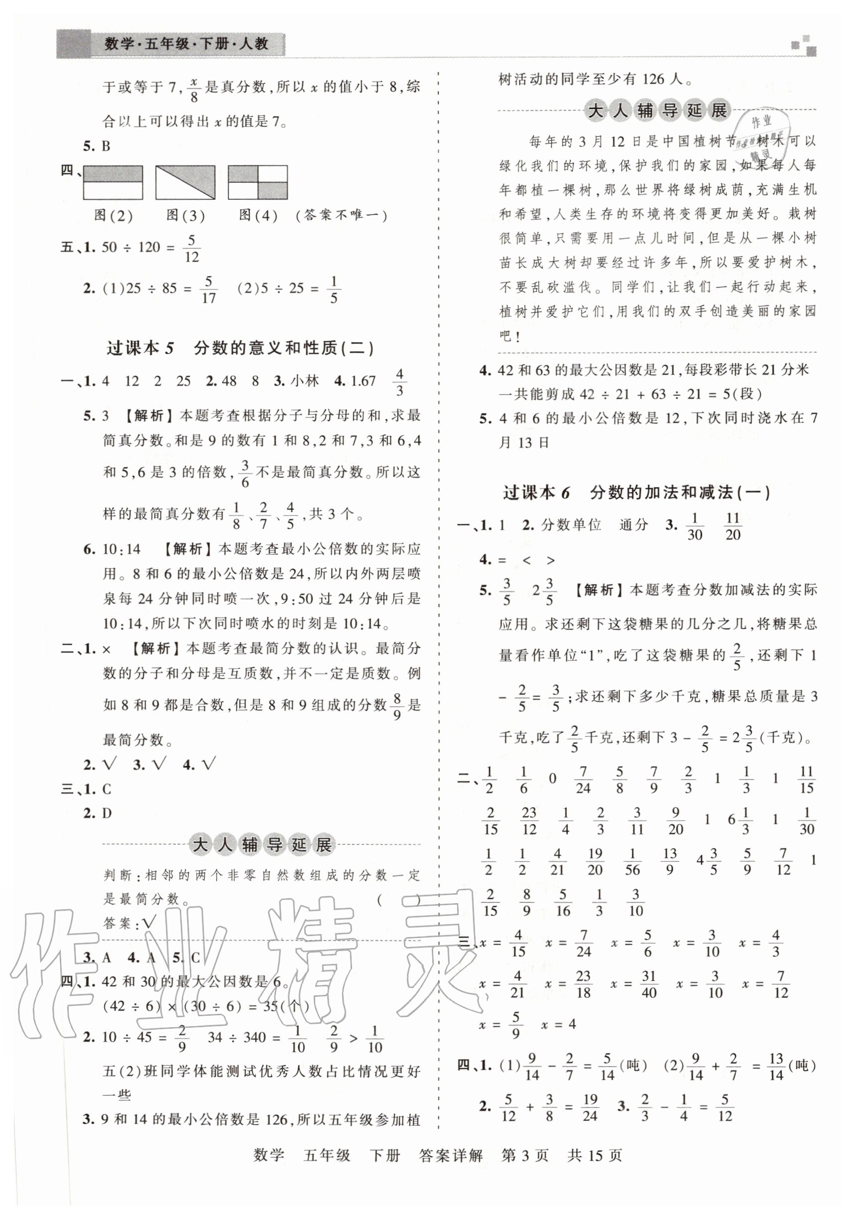 2020年王朝霞期末真题精编五年级数学下册人教版安濮专版 参考答案第3页