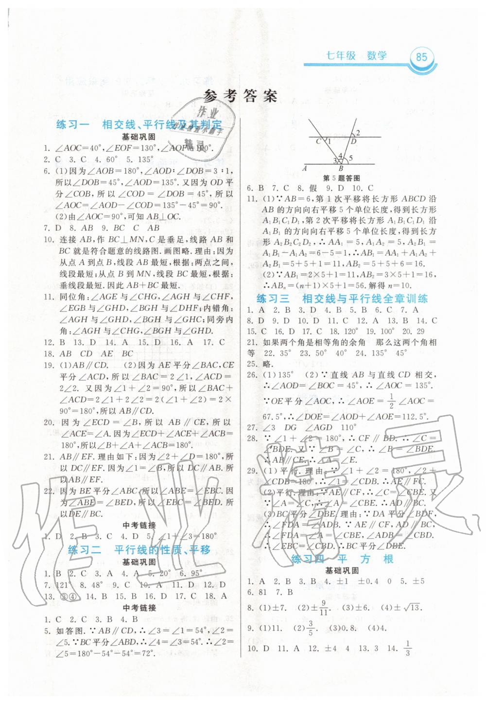 2020年一路领先暑假作业七年级数学人教版河北美术出版社 第1页