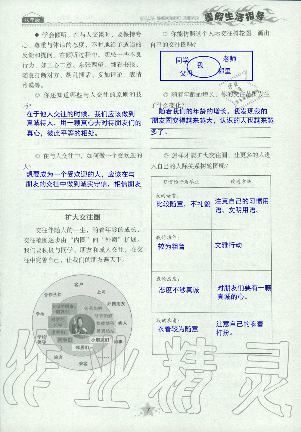 2020年暑假生活指导八年级山东教育出版社 第7页