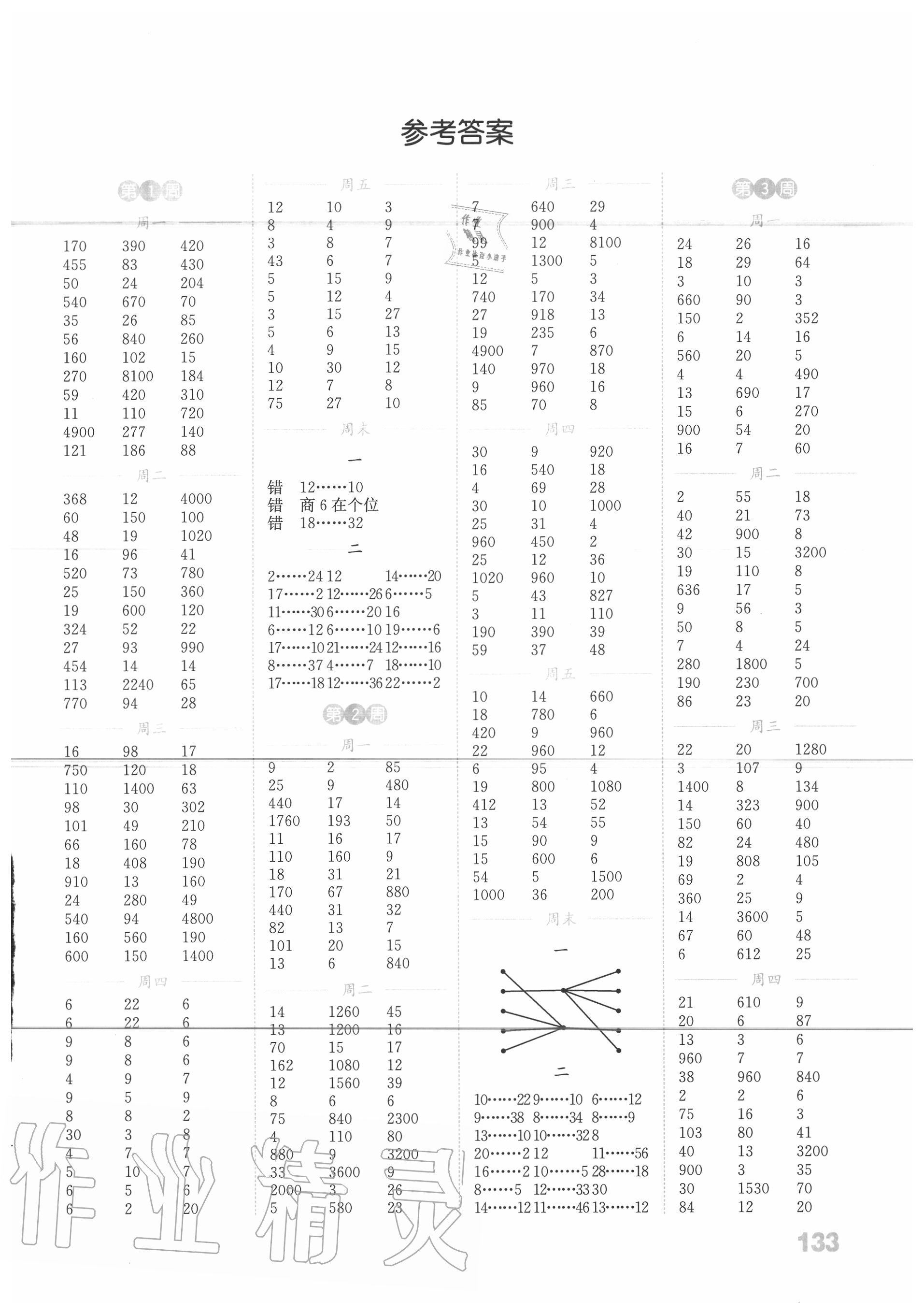 2020年通城學典小學數學計算能手四年級上冊蘇教版 參考答案第1頁