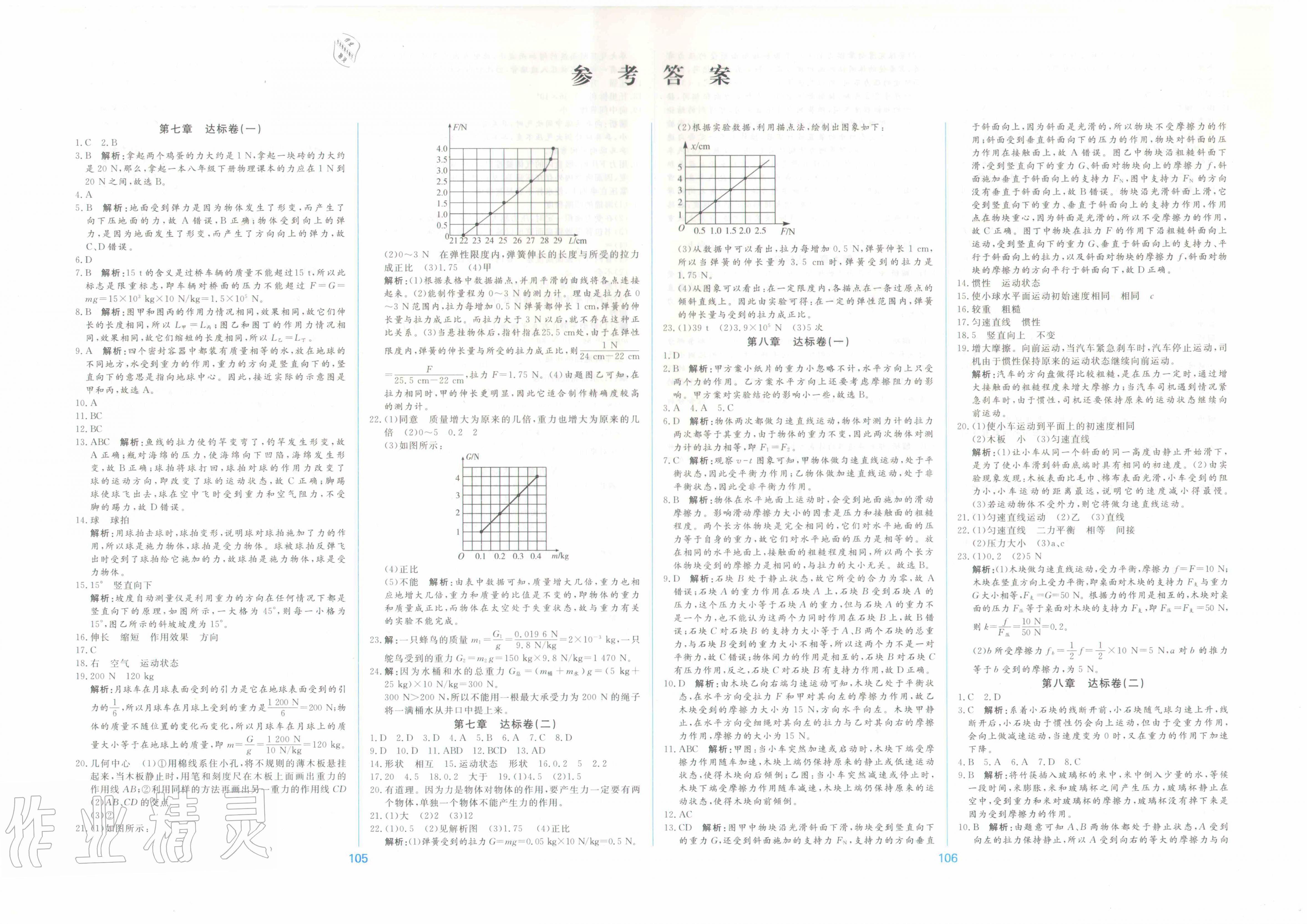 2020年课时练测试卷八年级物理下册人教版 参考答案第1页